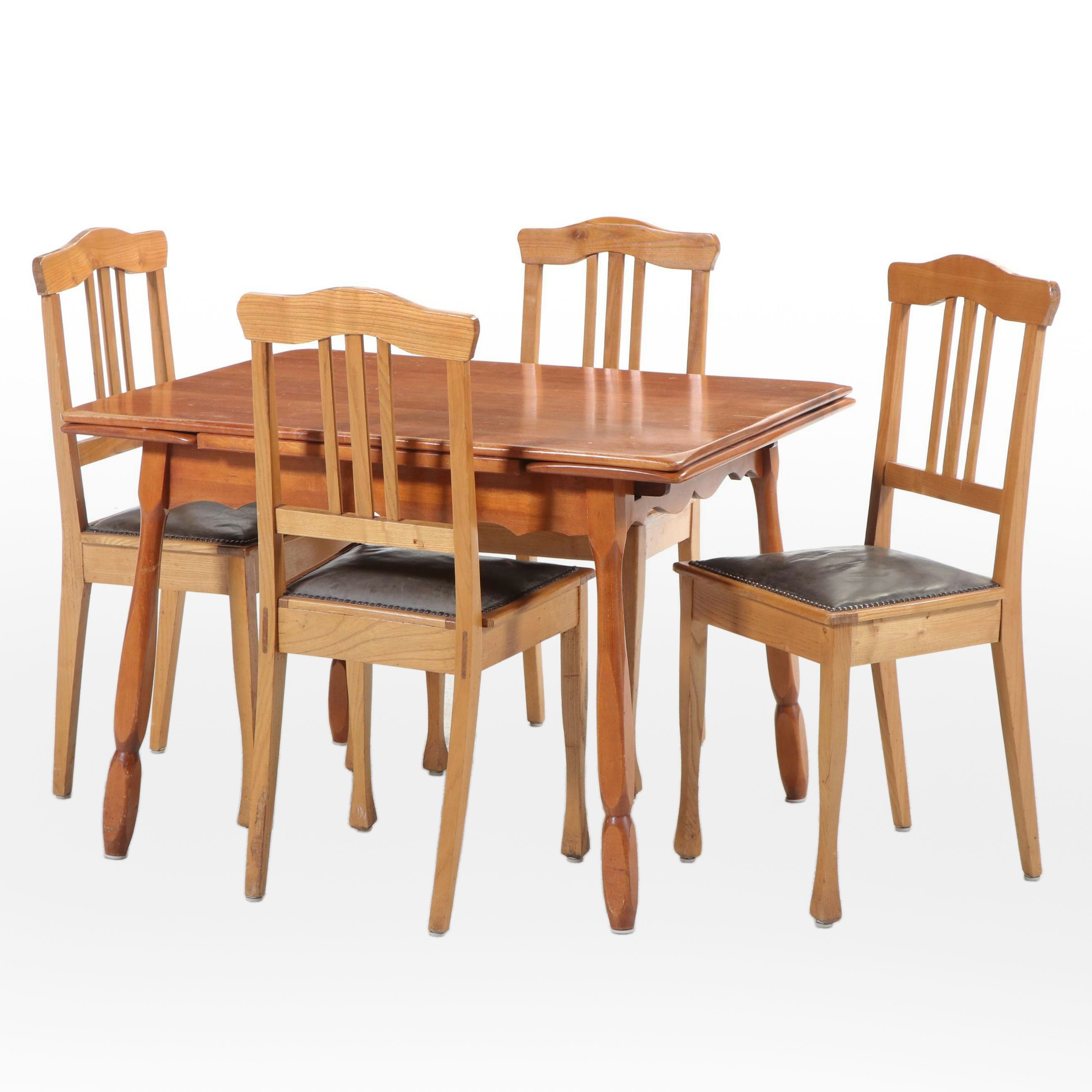 Four Arts and Crafts Chestnut Side Chairs Plus Willett Maple Draw-Leaf Table