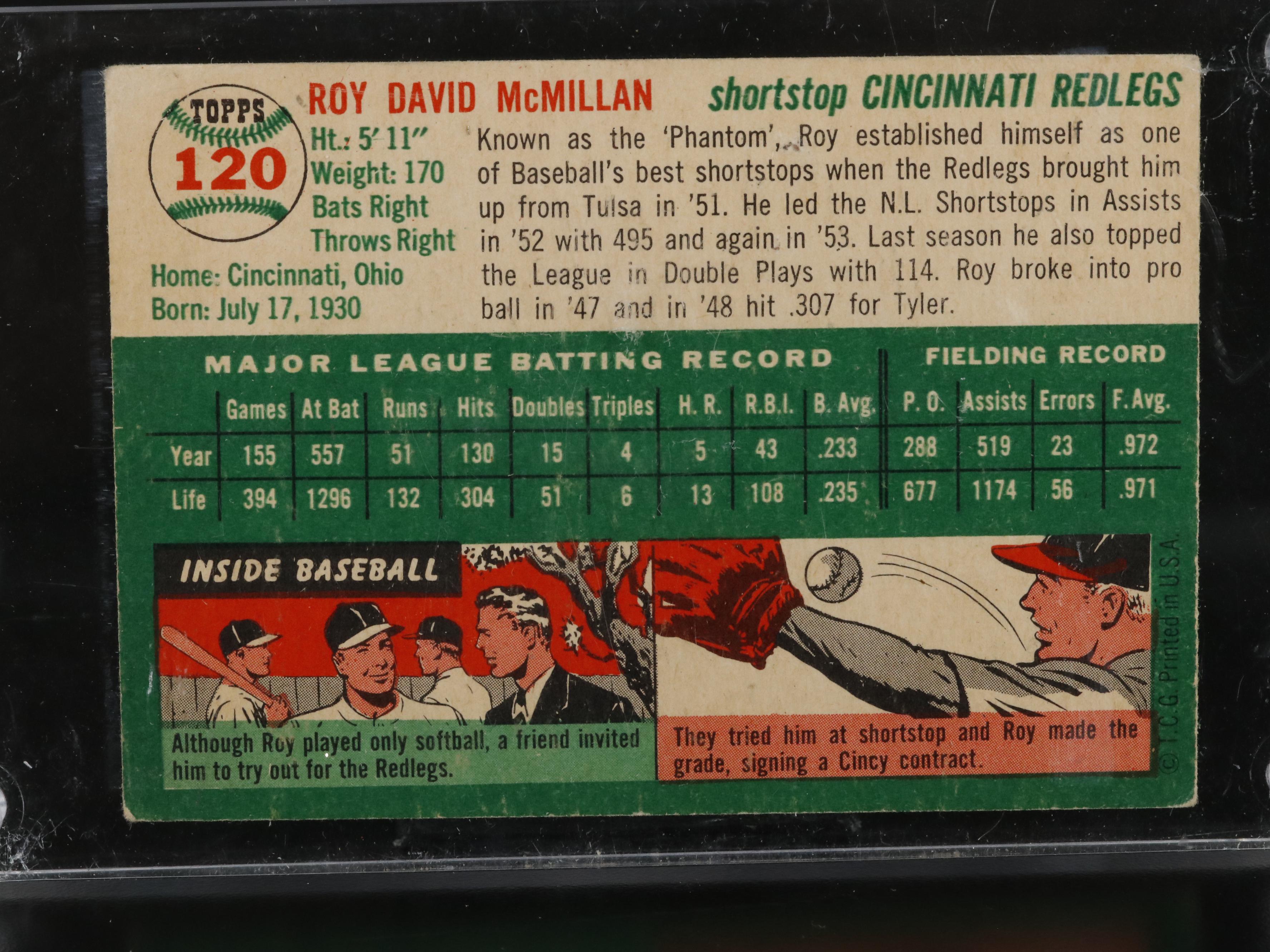 1954 Topps Roy McMillan Cincinnati Reds Baseball Card