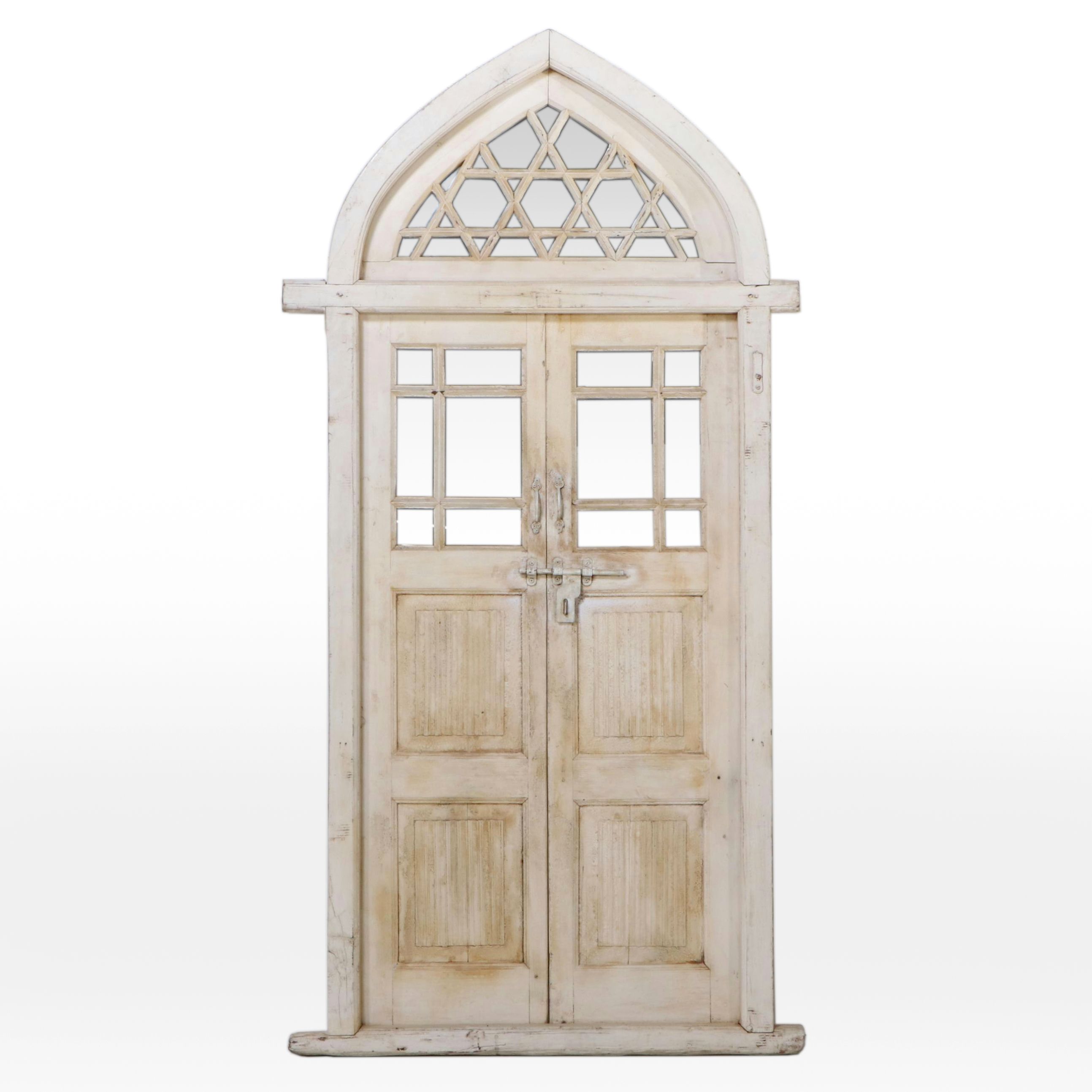 Architectural Salvaged Indian Painted Wood Door Frame with Mirrored Panels