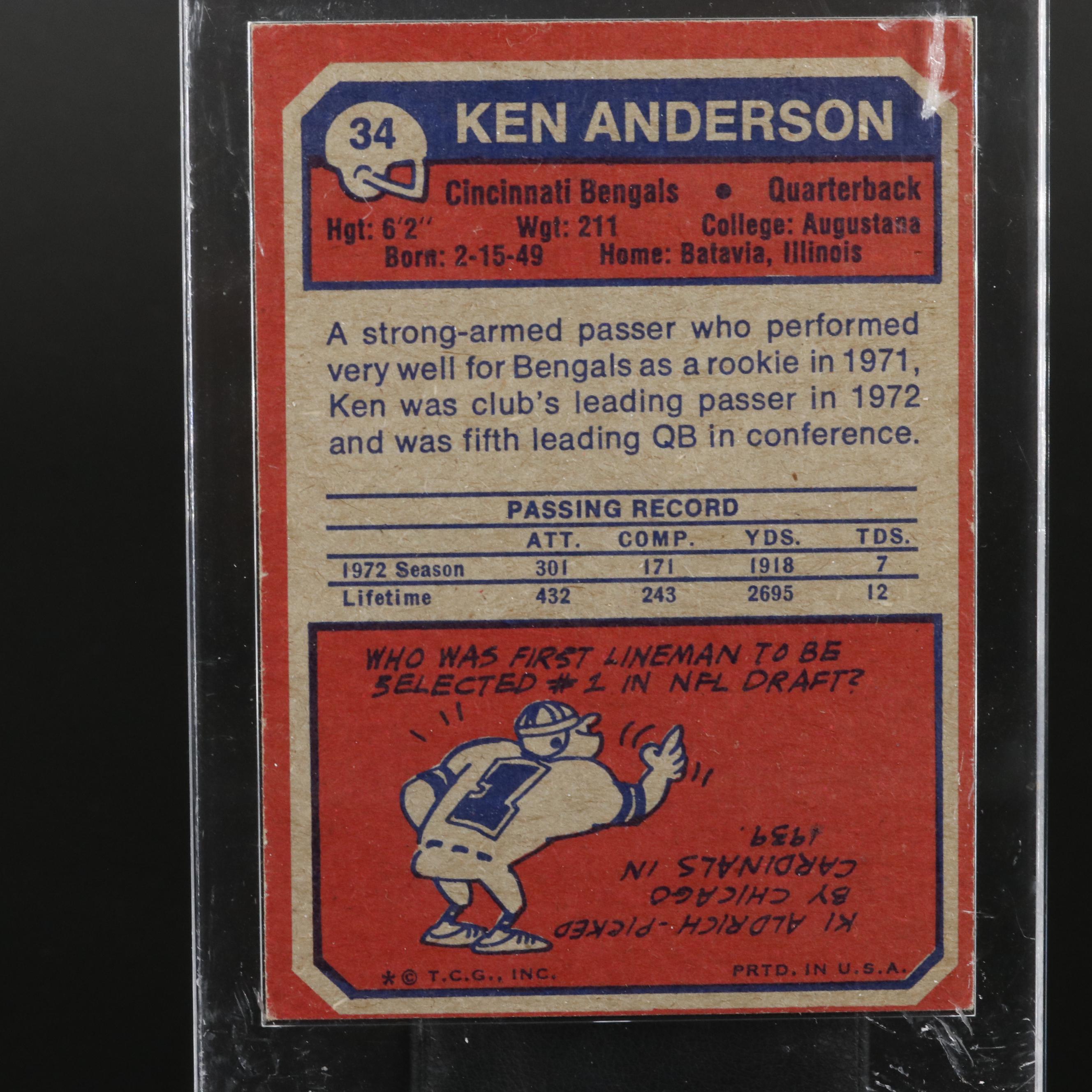1973 Topps Ken Anderson Cincinnati Bengals Rookie Football Card