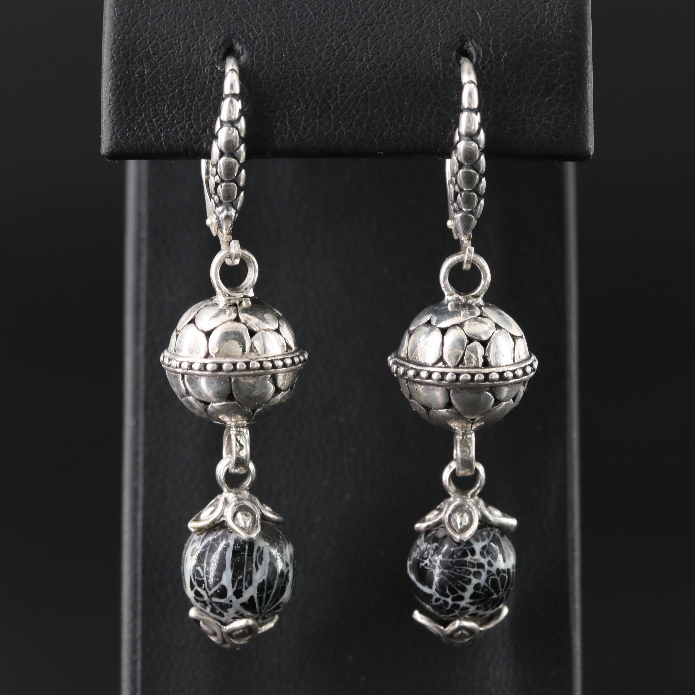 Sterling Petoskey Style Pendant Earrings