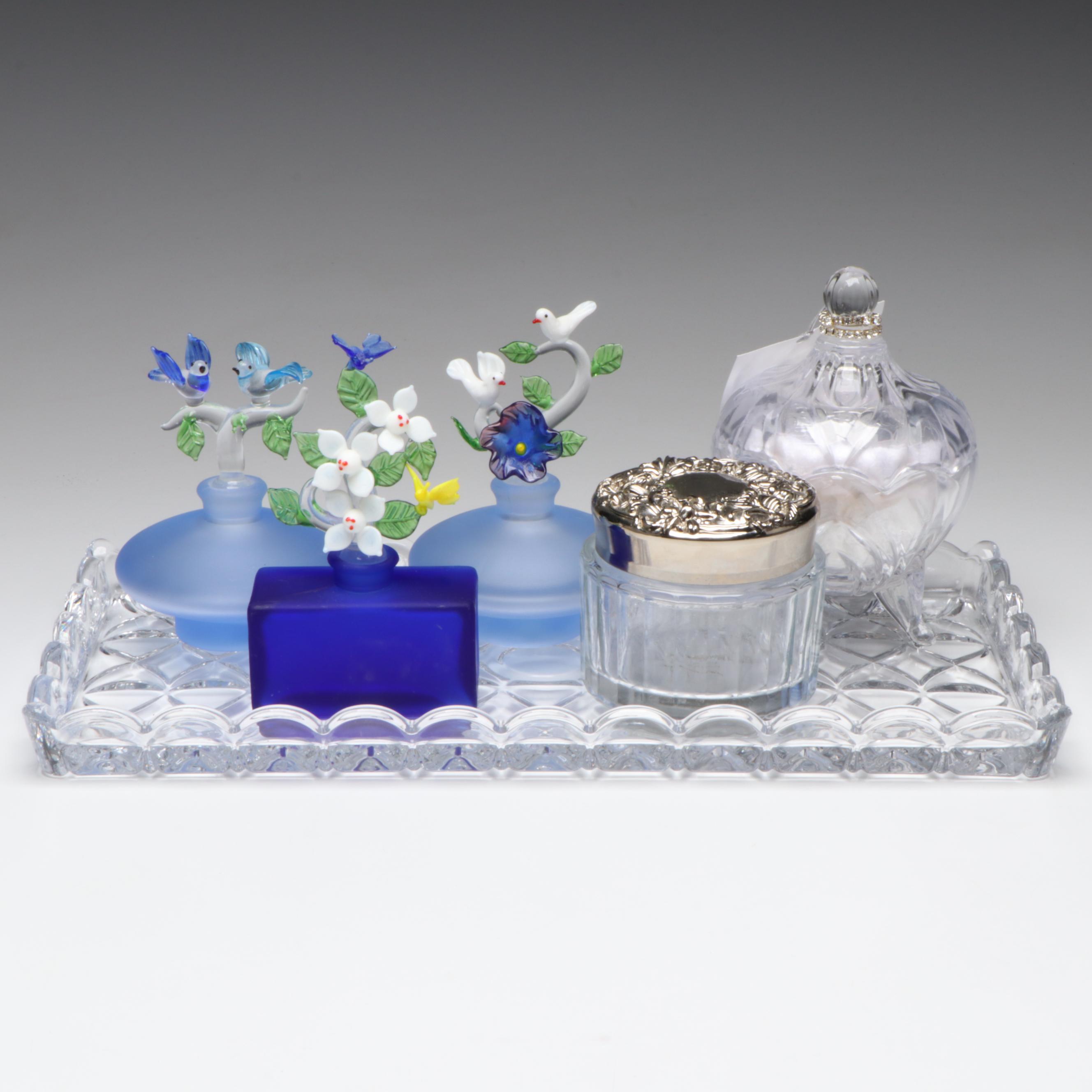 Lady Primrose "Tryst" Vanity Set and Tray with Art Glass Perfume Bottles