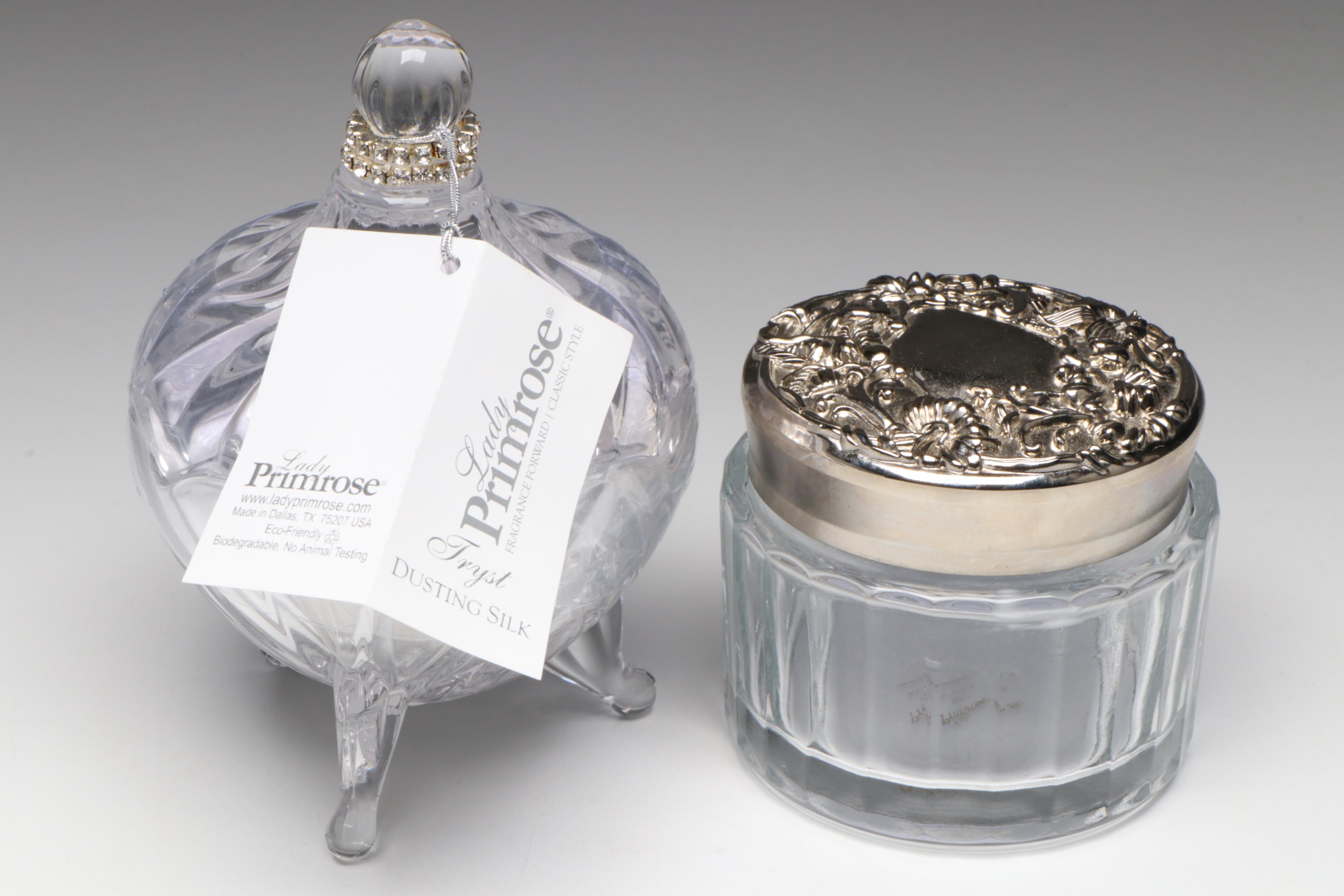 Lady Primrose "Tryst" Vanity Set and Tray with Art Glass Perfume Bottles