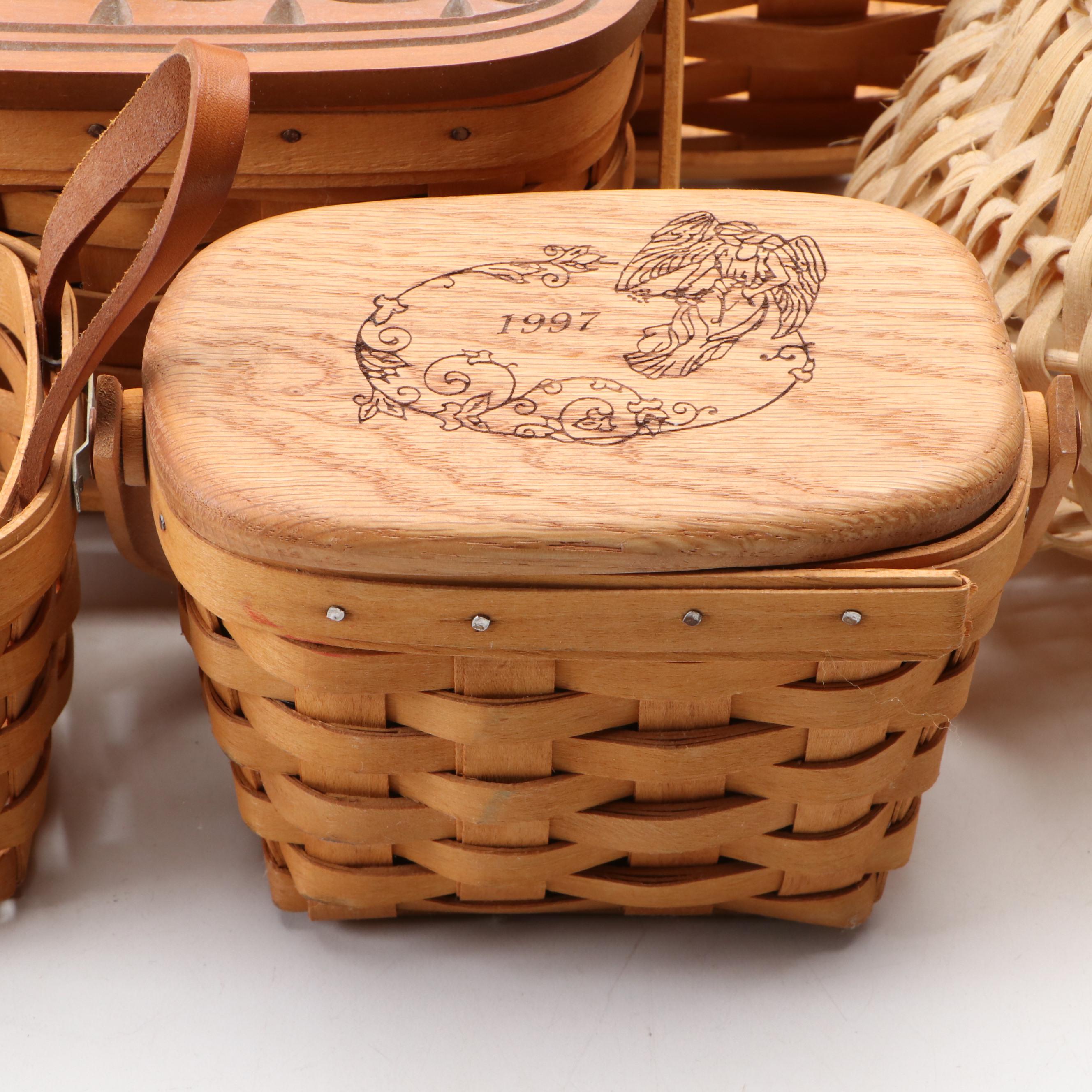 Longaberger Handmade Maple Baskets with Other Woven Baskets