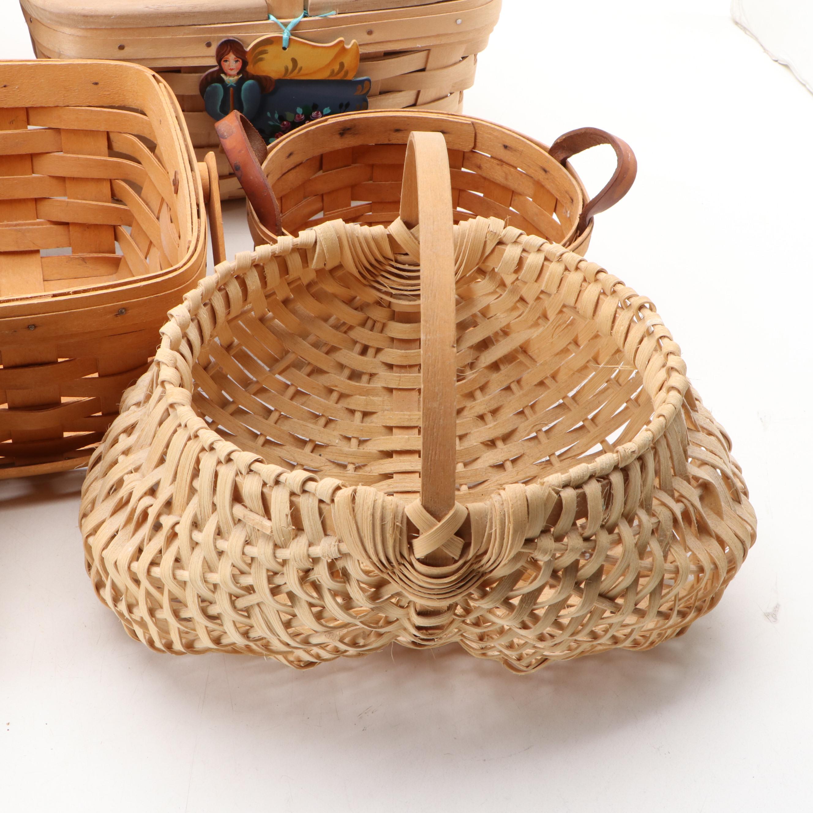 Longaberger Handmade Maple Baskets with Other Woven Baskets