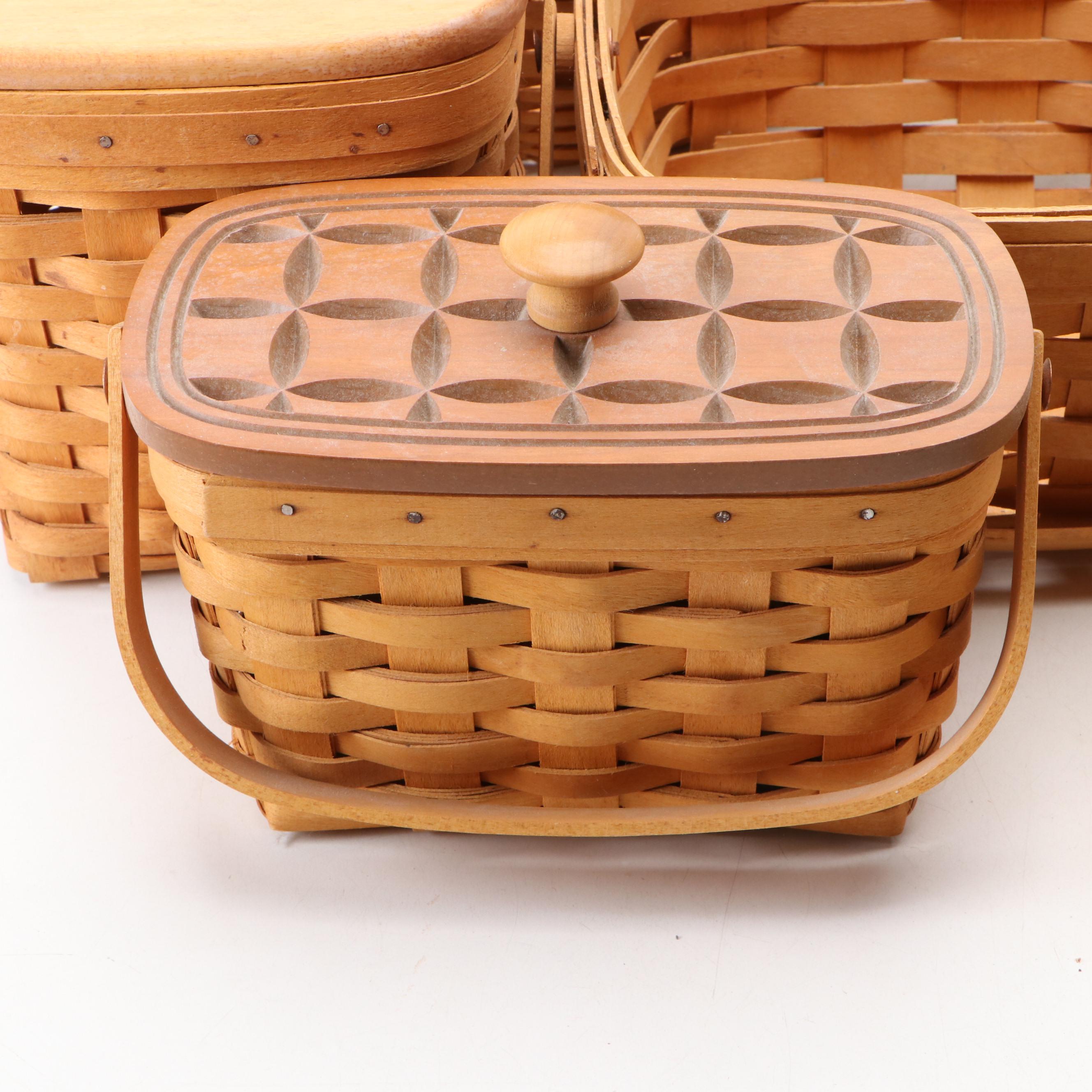Longaberger Handmade Maple Baskets with Other Woven Baskets