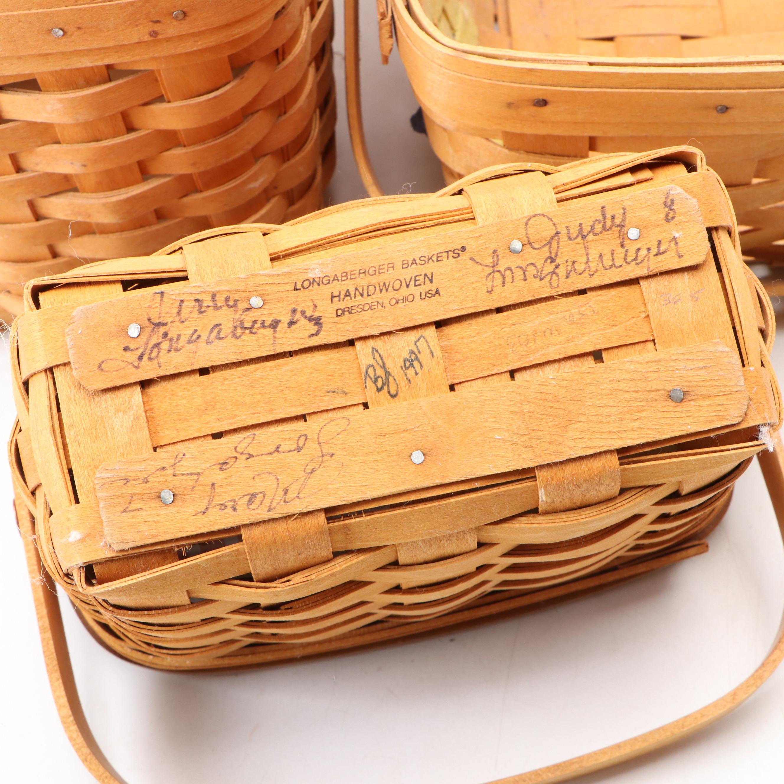 Longaberger Handmade Maple Baskets with Other Woven Baskets