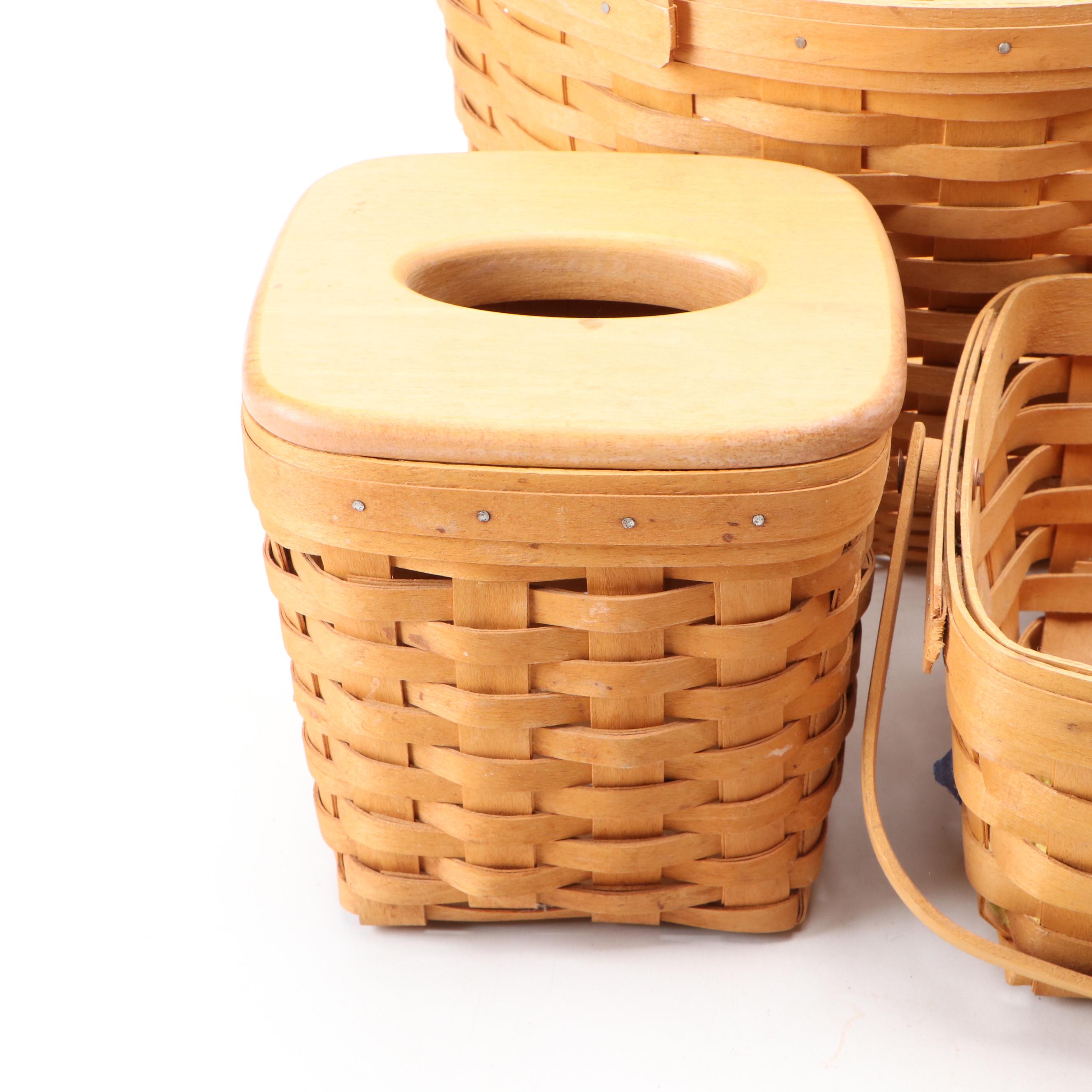 Longaberger Handmade Maple Baskets with Other Woven Baskets