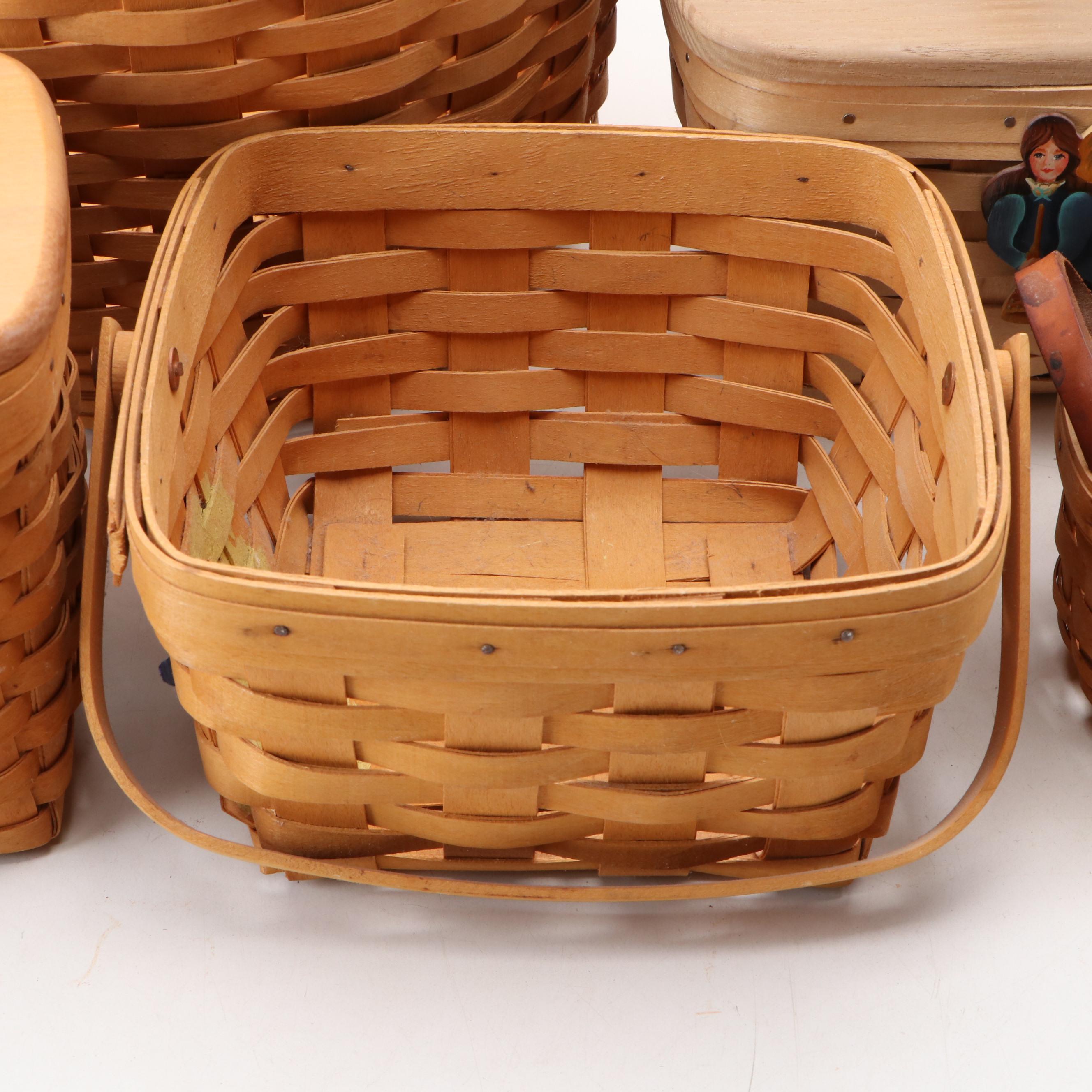 Longaberger Handmade Maple Baskets with Other Woven Baskets