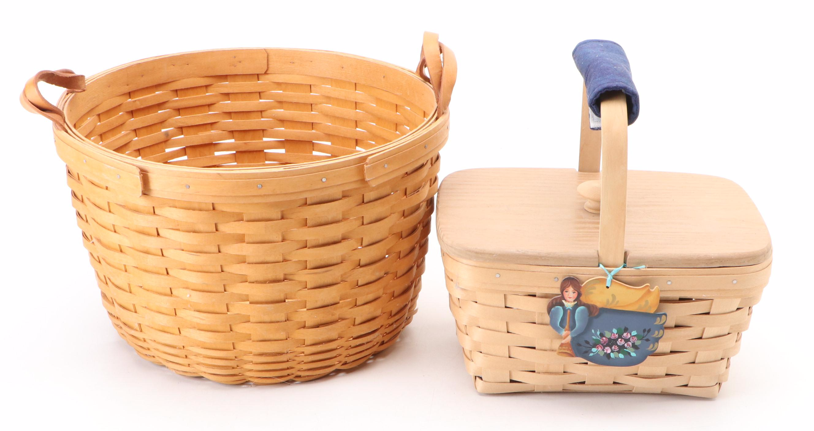 Longaberger Handmade Maple Baskets with Other Woven Baskets