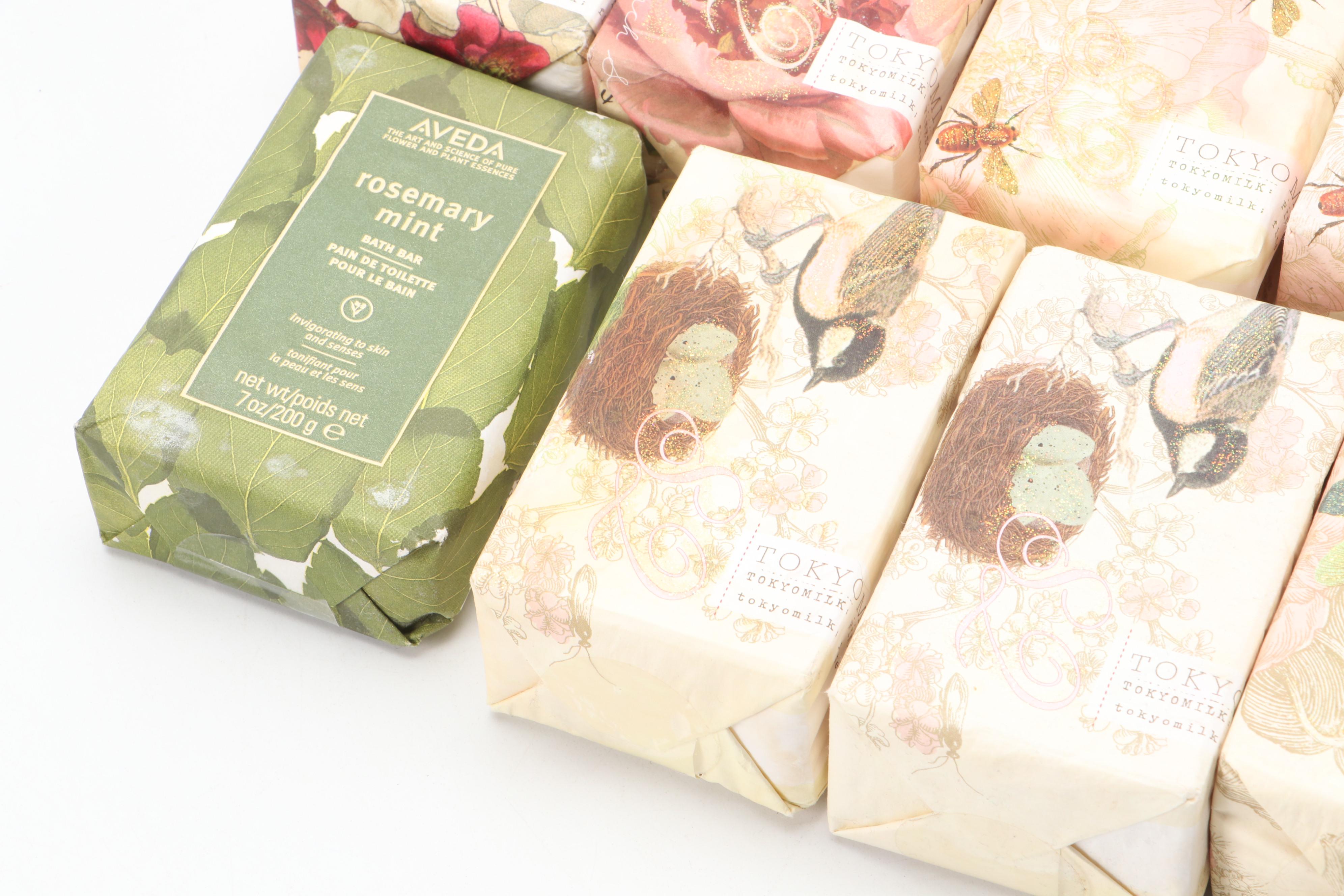 Tokyomilk and Aveda Soap Bars with Long Handle Wood Bath Brush