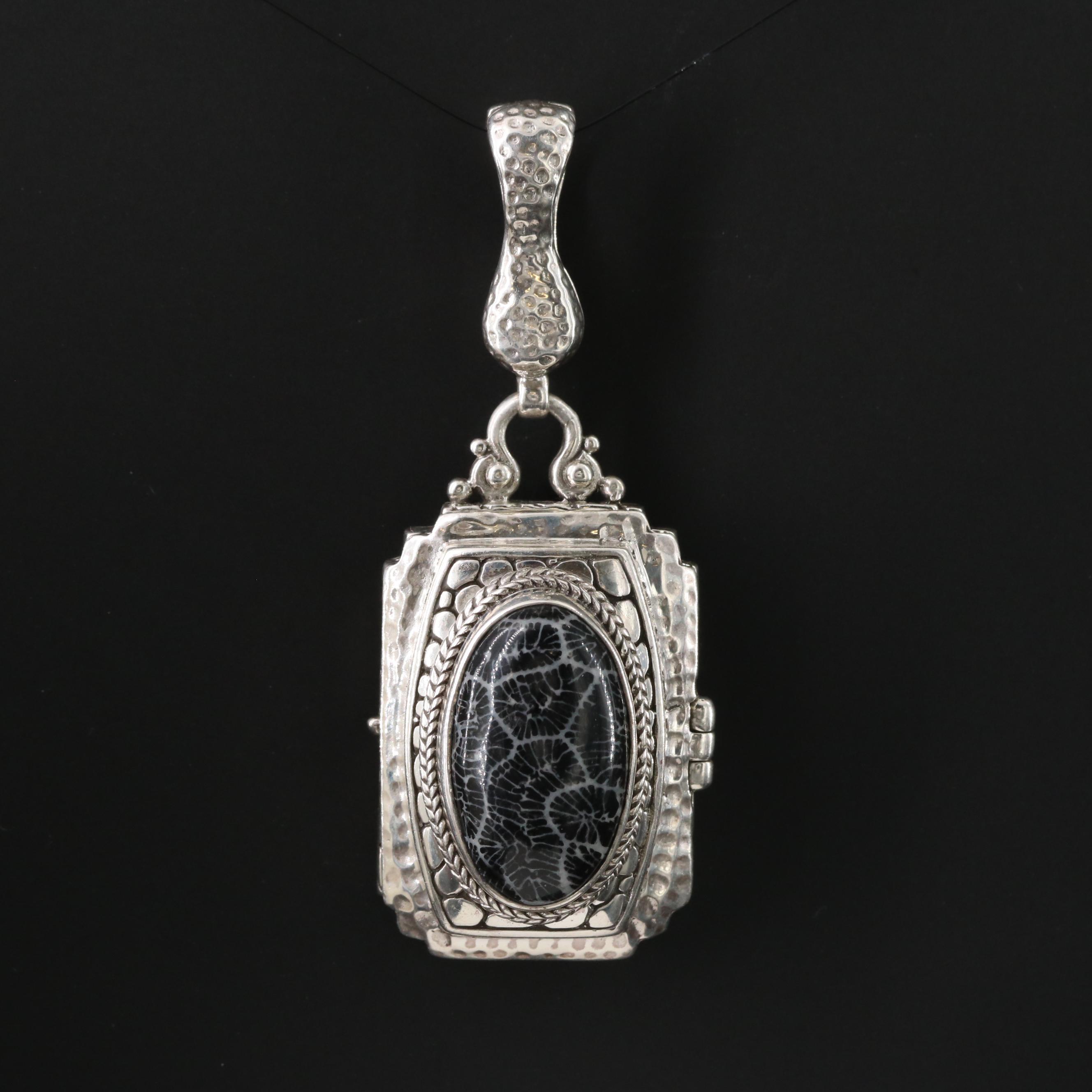 Sarda Sterling Imitation Petoskey Stone Enhancer Locket