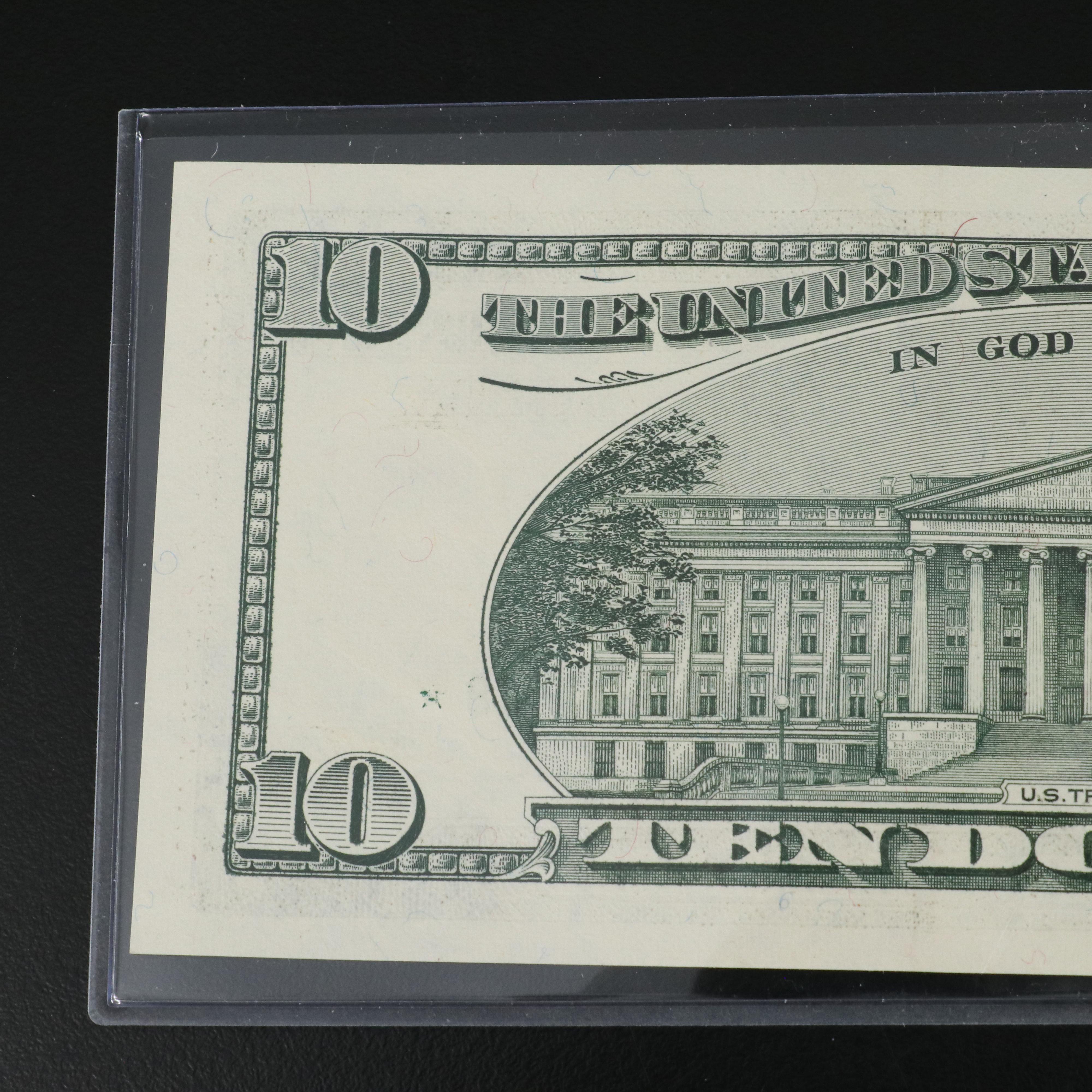 Eight 1999 Ten Dollar Federal Reserve Star Notes with Consecutive Serial Numbers