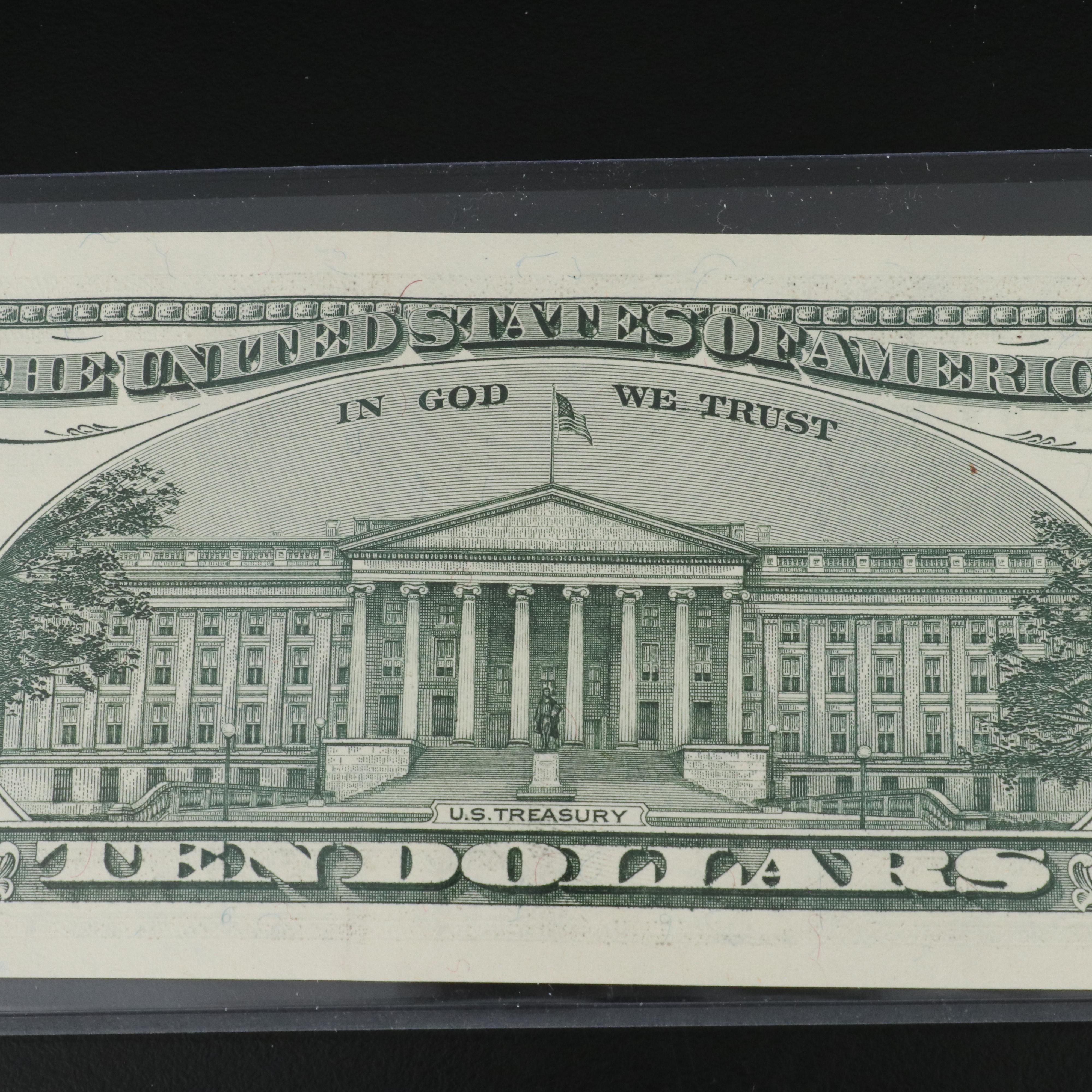 Eight 1999 Ten Dollar Federal Reserve Star Notes with Consecutive Serial Numbers