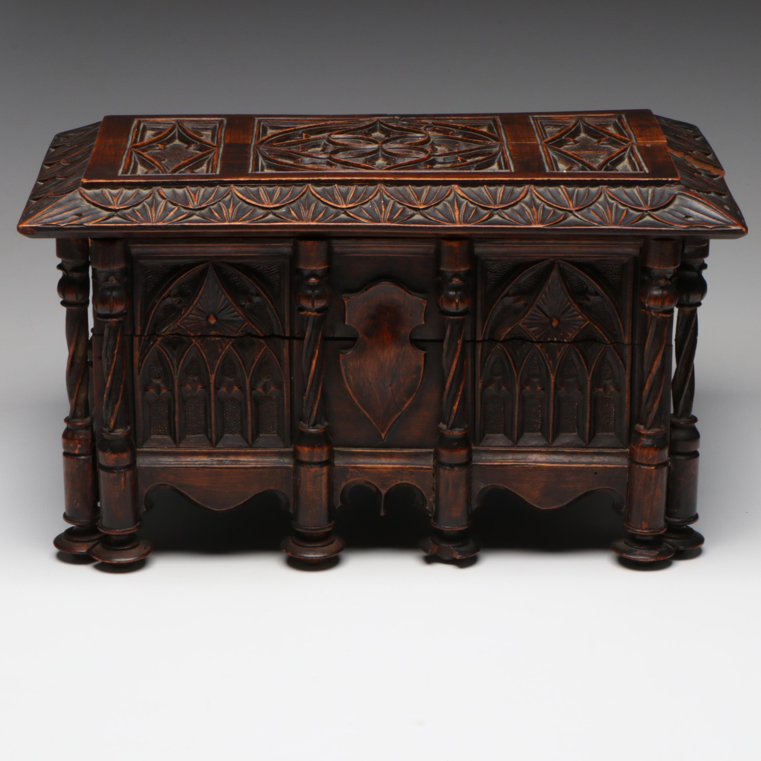Antique European Carved Walnut Table Casket, 18th/19th Century