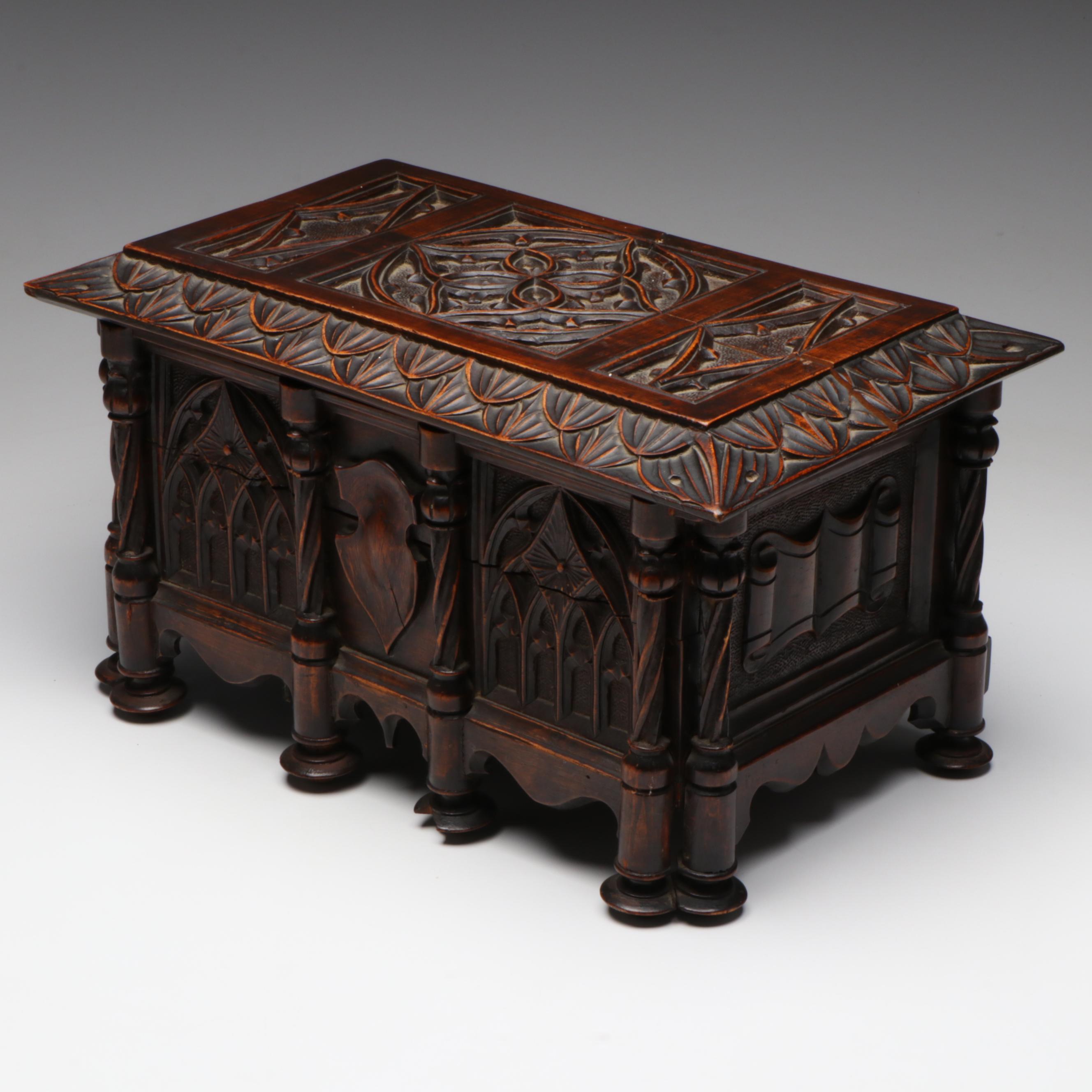 Antique European Carved Walnut Table Casket, 18th/19th Century