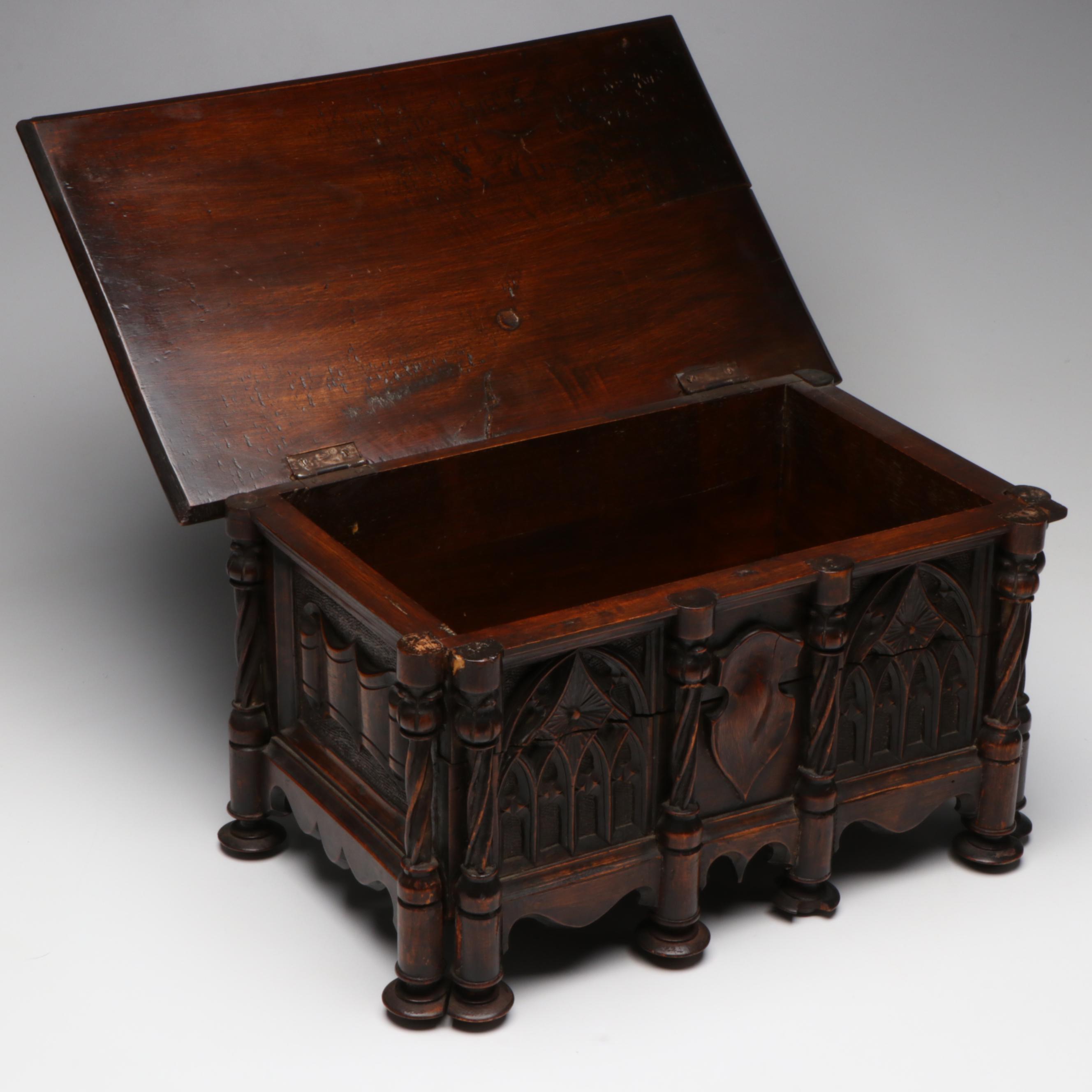 Antique European Carved Walnut Table Casket, 18th/19th Century