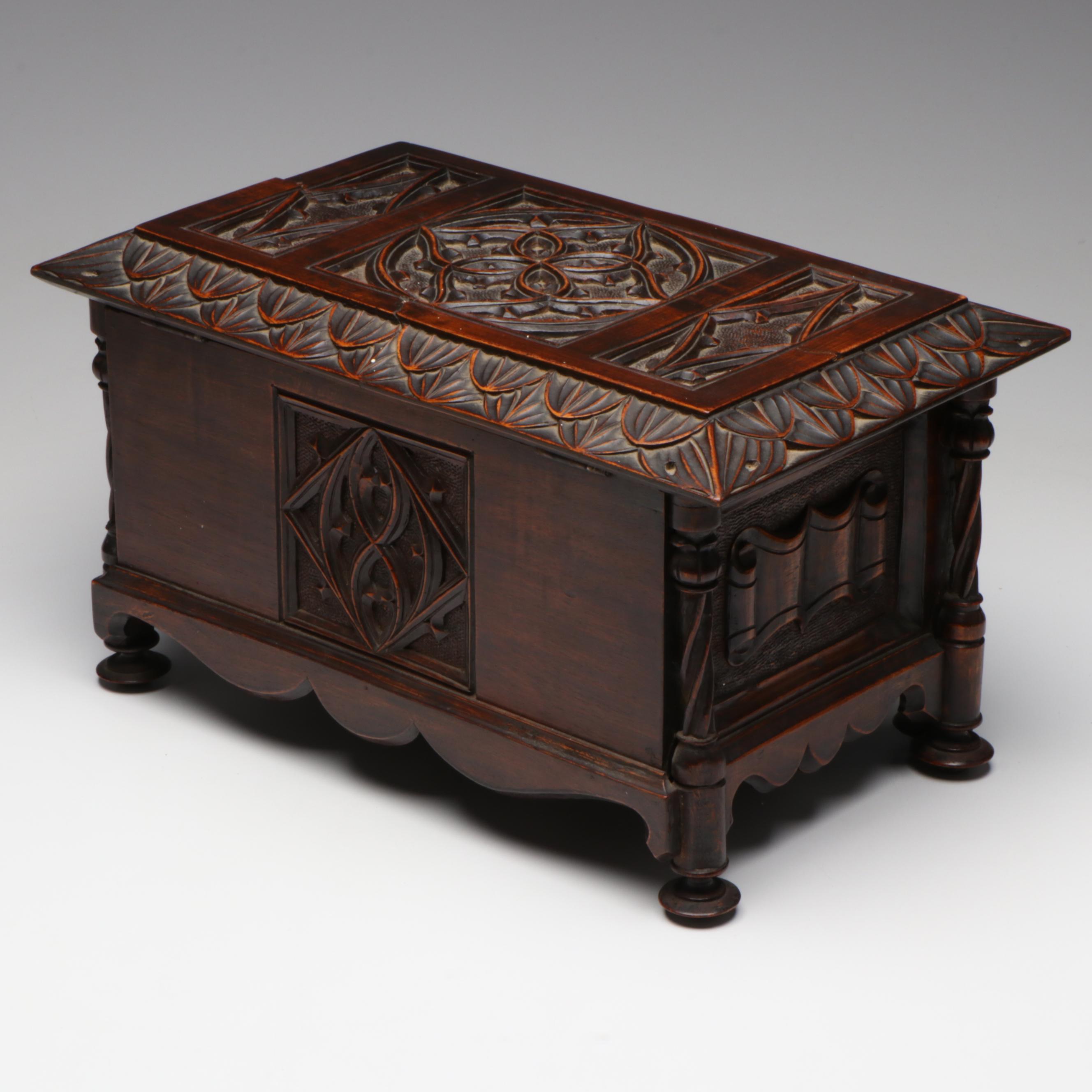 Antique European Carved Walnut Table Casket, 18th/19th Century