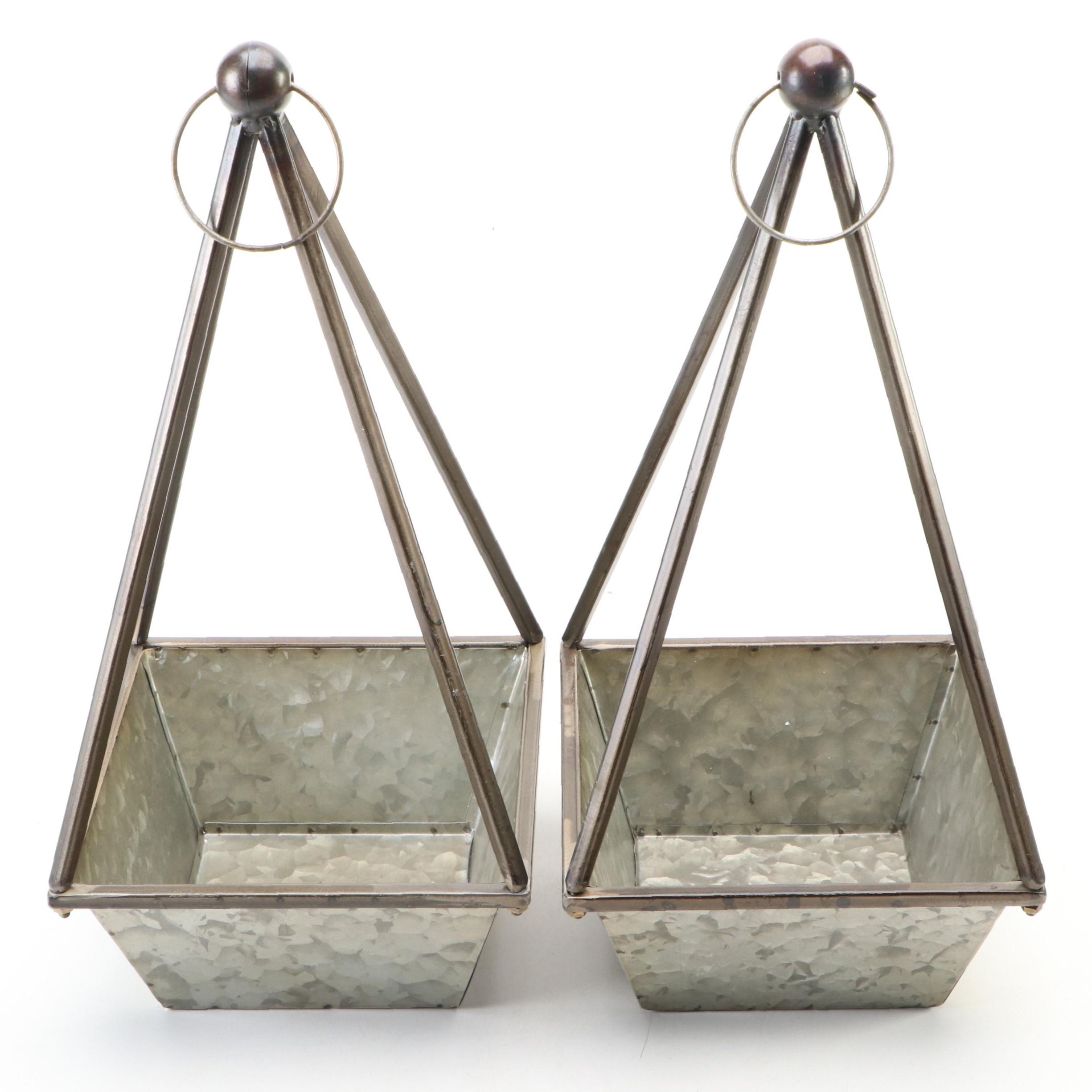 Contemporary Galvanized Metal Hanging Planters