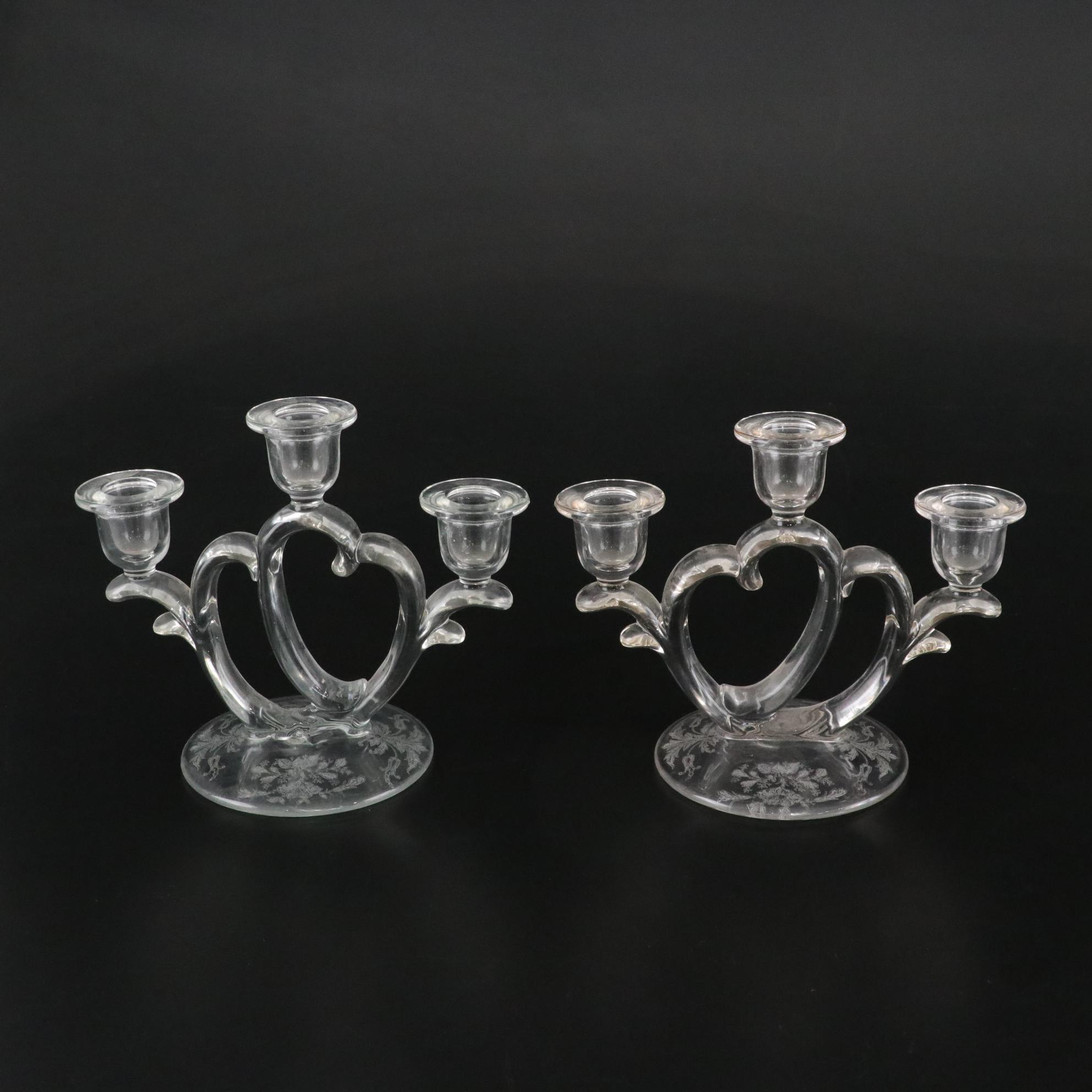 Imperial Glass "Candlewick" and "Double Heart" Set of Glassware & Candle Holders