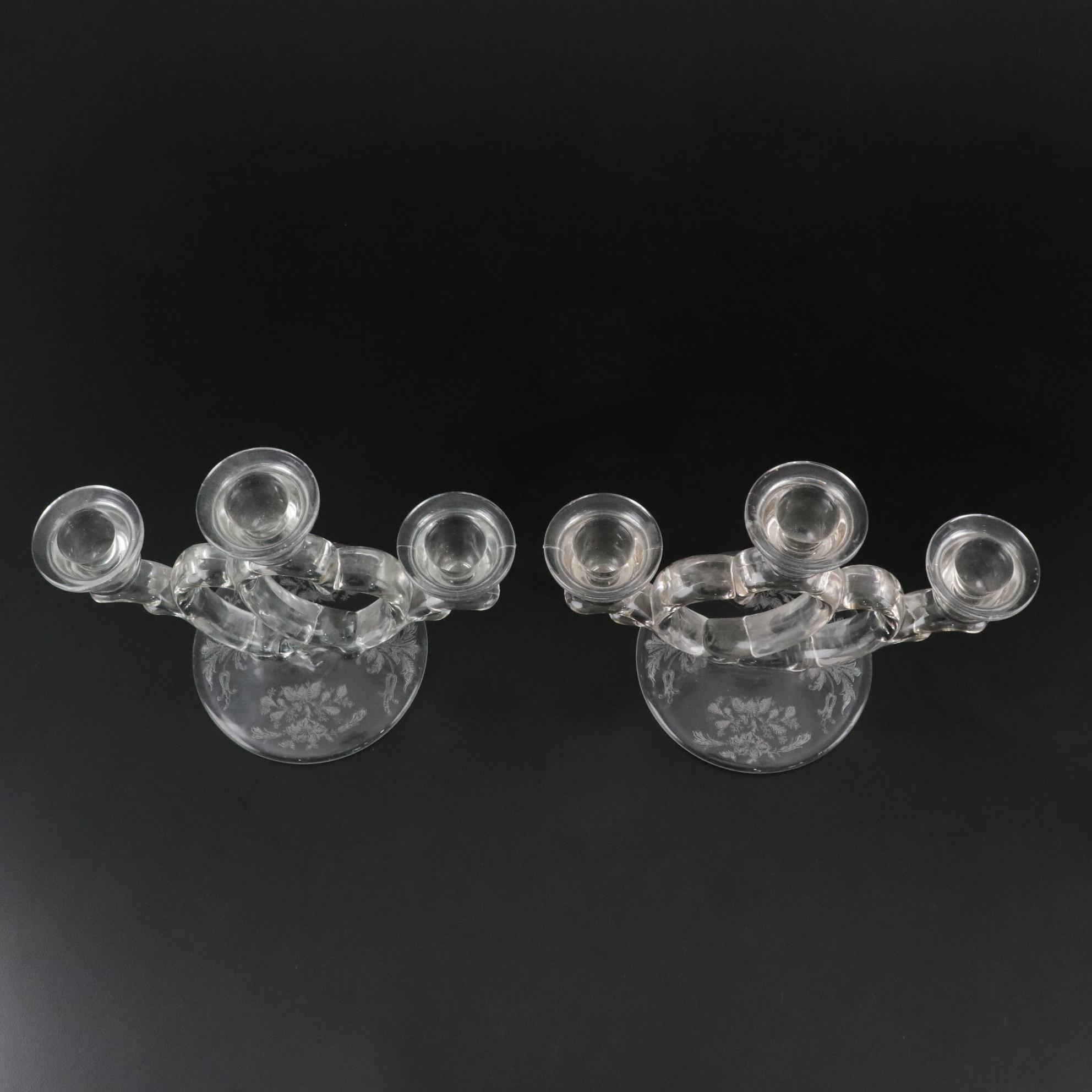 Imperial Glass "Candlewick" and "Double Heart" Set of Glassware & Candle Holders