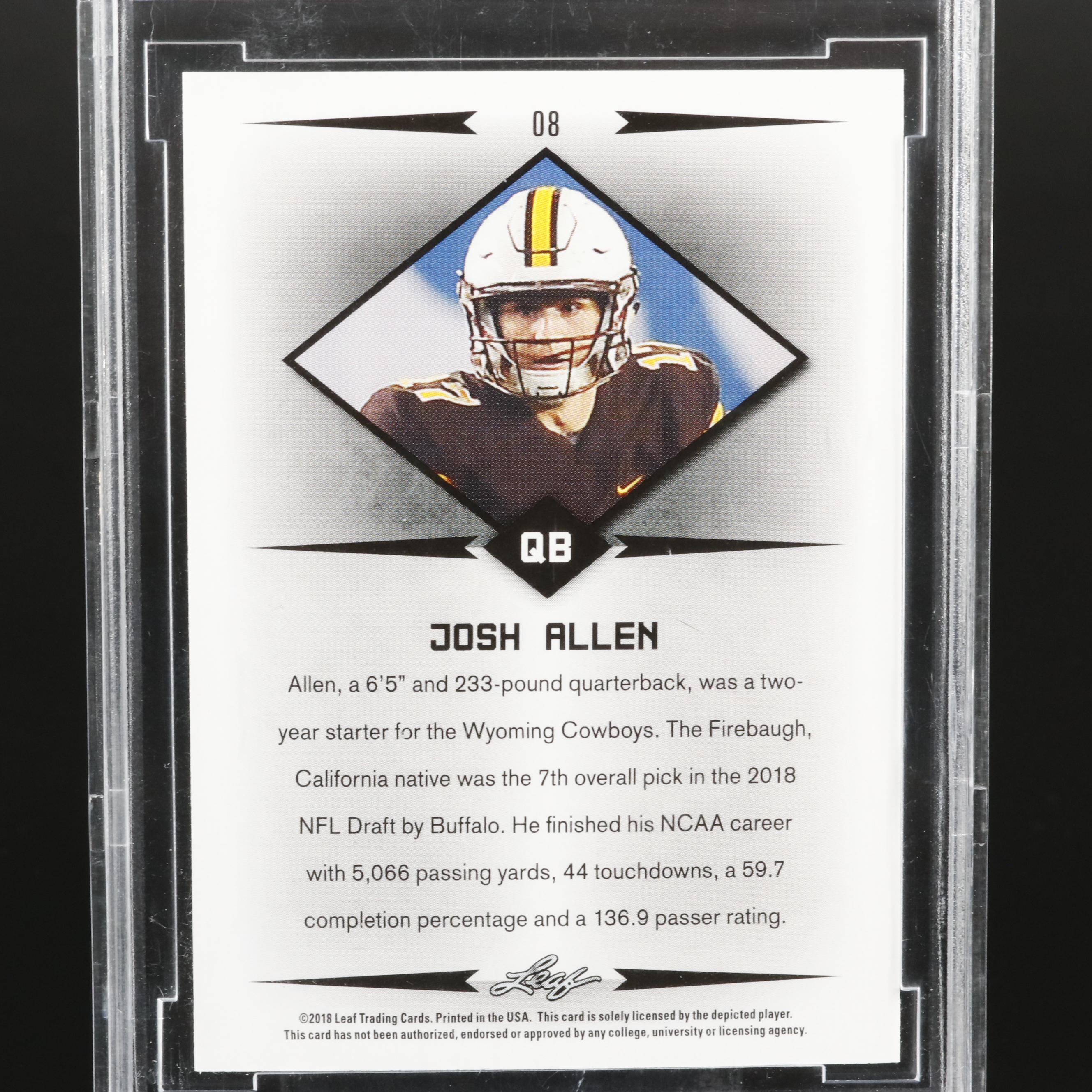 2018 Leaf Josh Allen Rookie Star Football Card Graded BCCG 10
