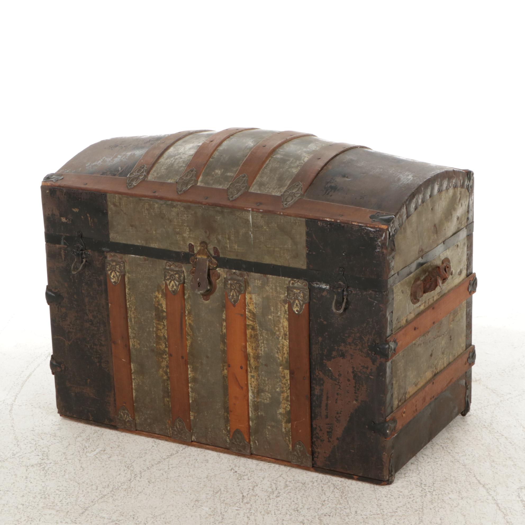 Victorian Era Metal-Clad Dome Top Steamer Trunk, Late 19th C.