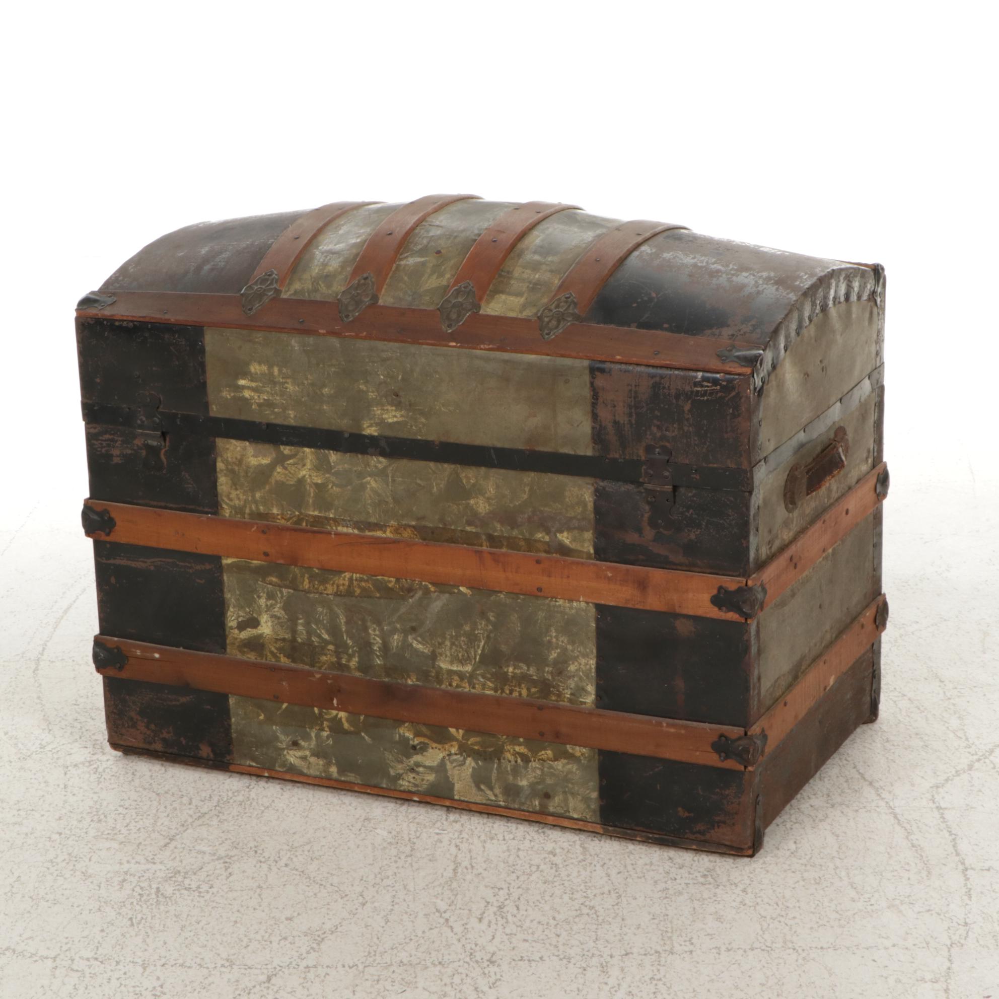 Victorian Era Metal-Clad Dome Top Steamer Trunk, Late 19th C.