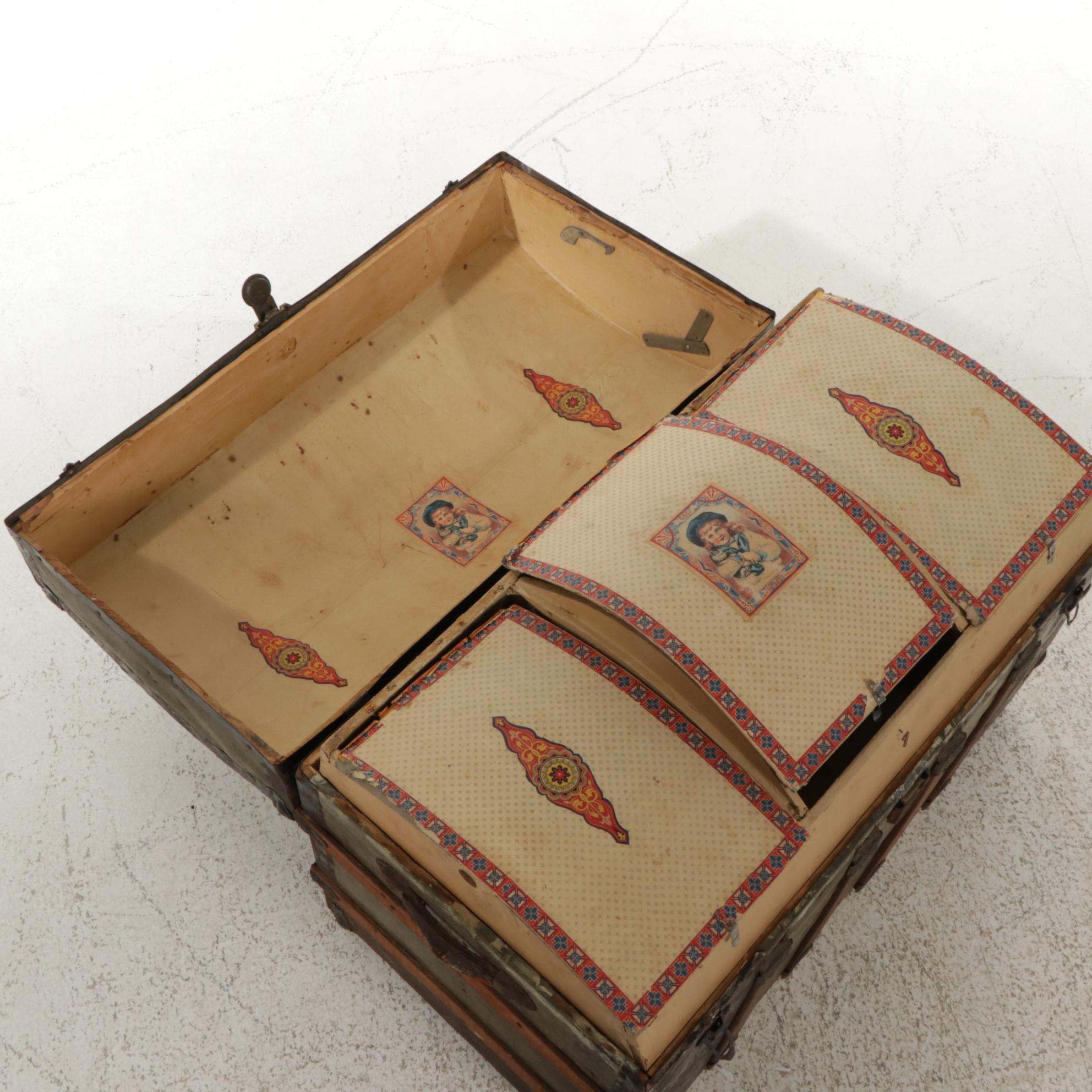 Victorian Era Metal-Clad Dome Top Steamer Trunk, Late 19th C.