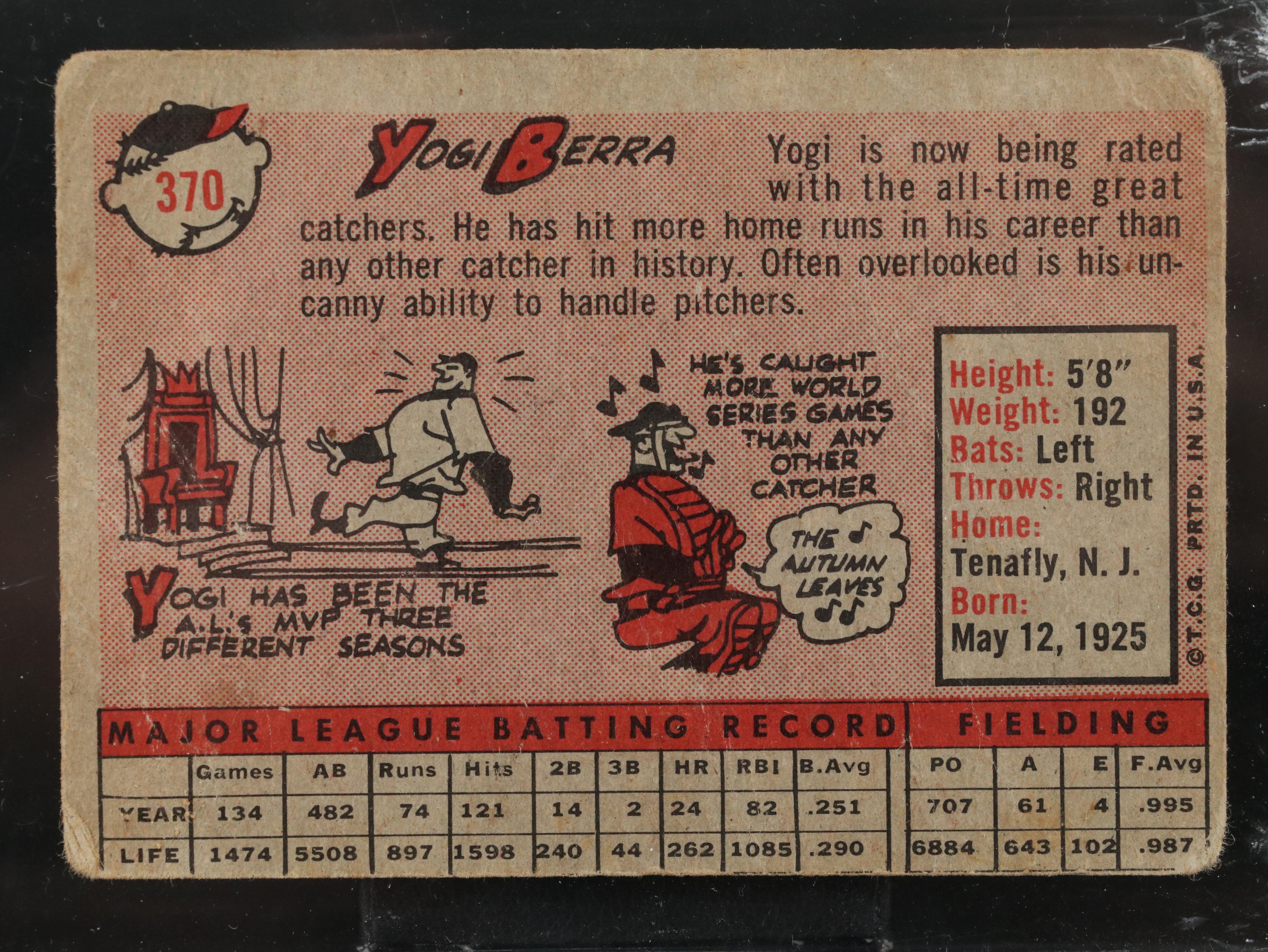 1958 Topps Yogi Berra New York Yankees Baseball Card