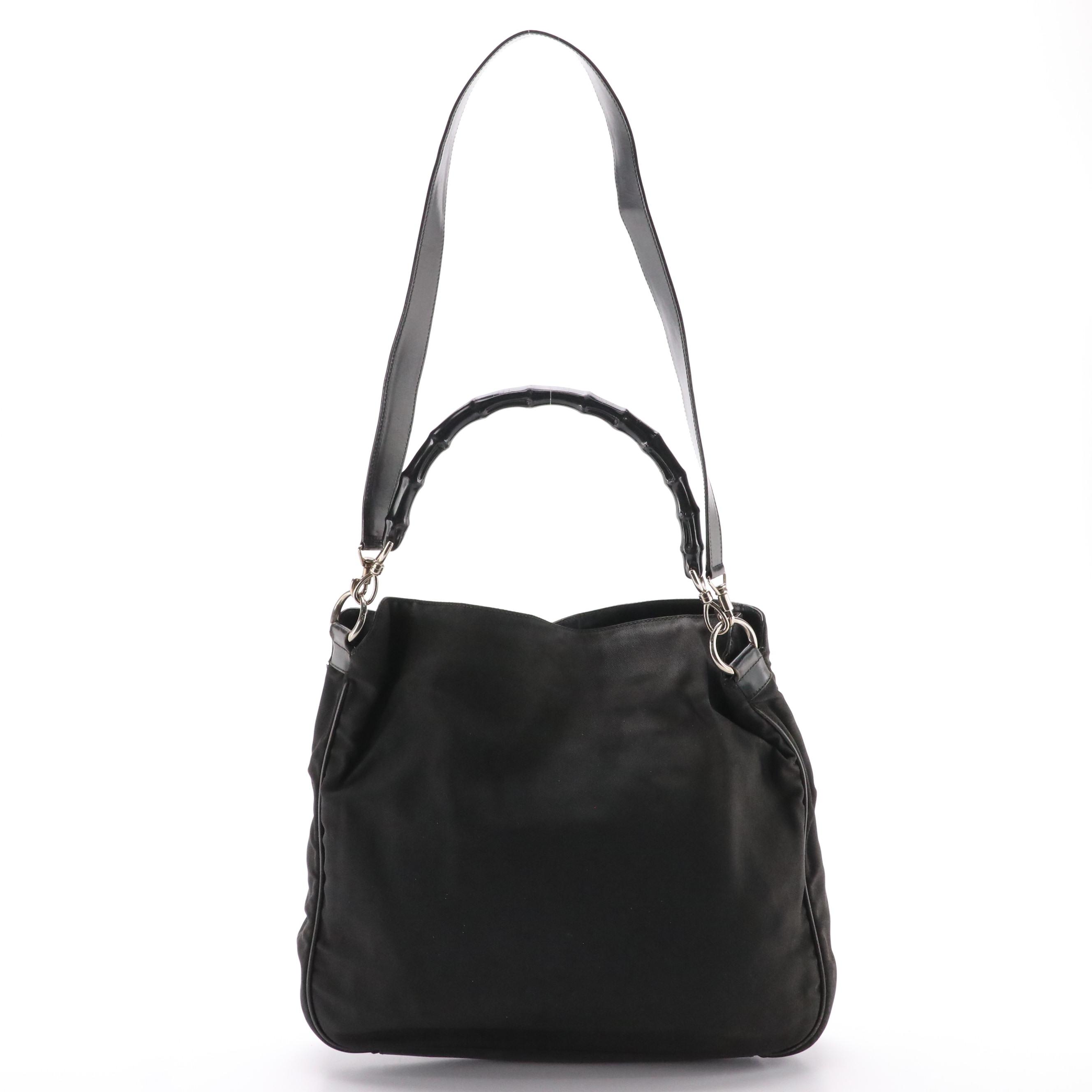 Gucci Bamboo Handle Two-Way Bag in Black Canvas and Leather Trim