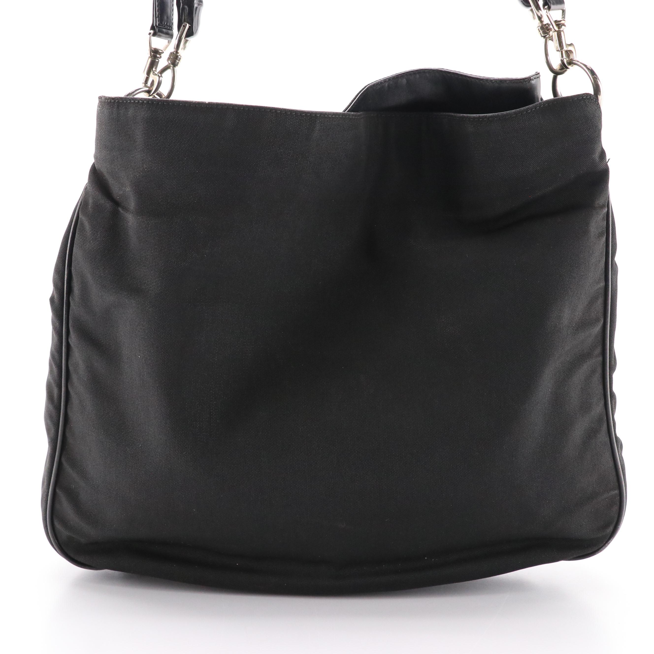 Gucci Bamboo Handle Two-Way Bag in Black Canvas and Leather Trim