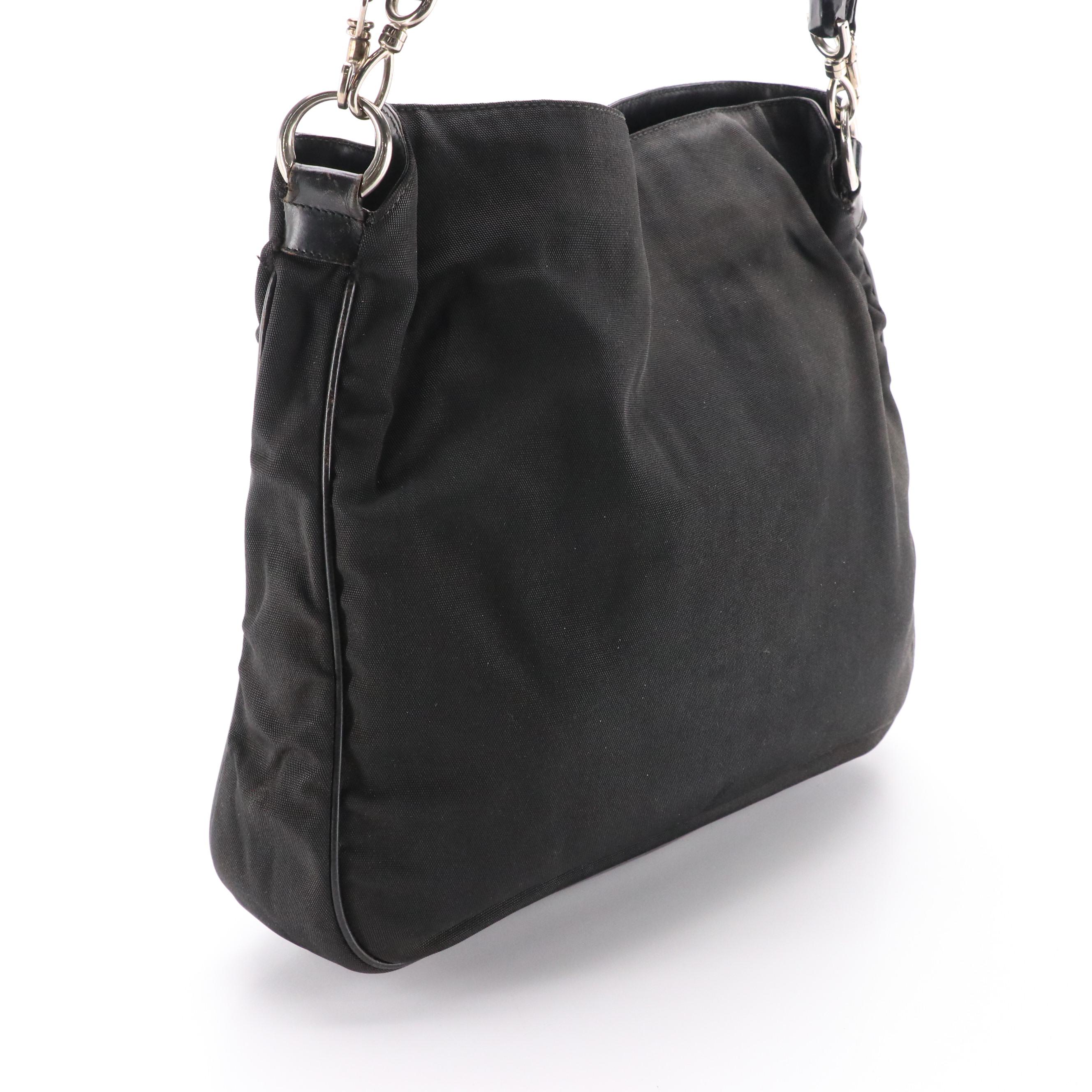 Gucci Bamboo Handle Two-Way Bag in Black Canvas and Leather Trim