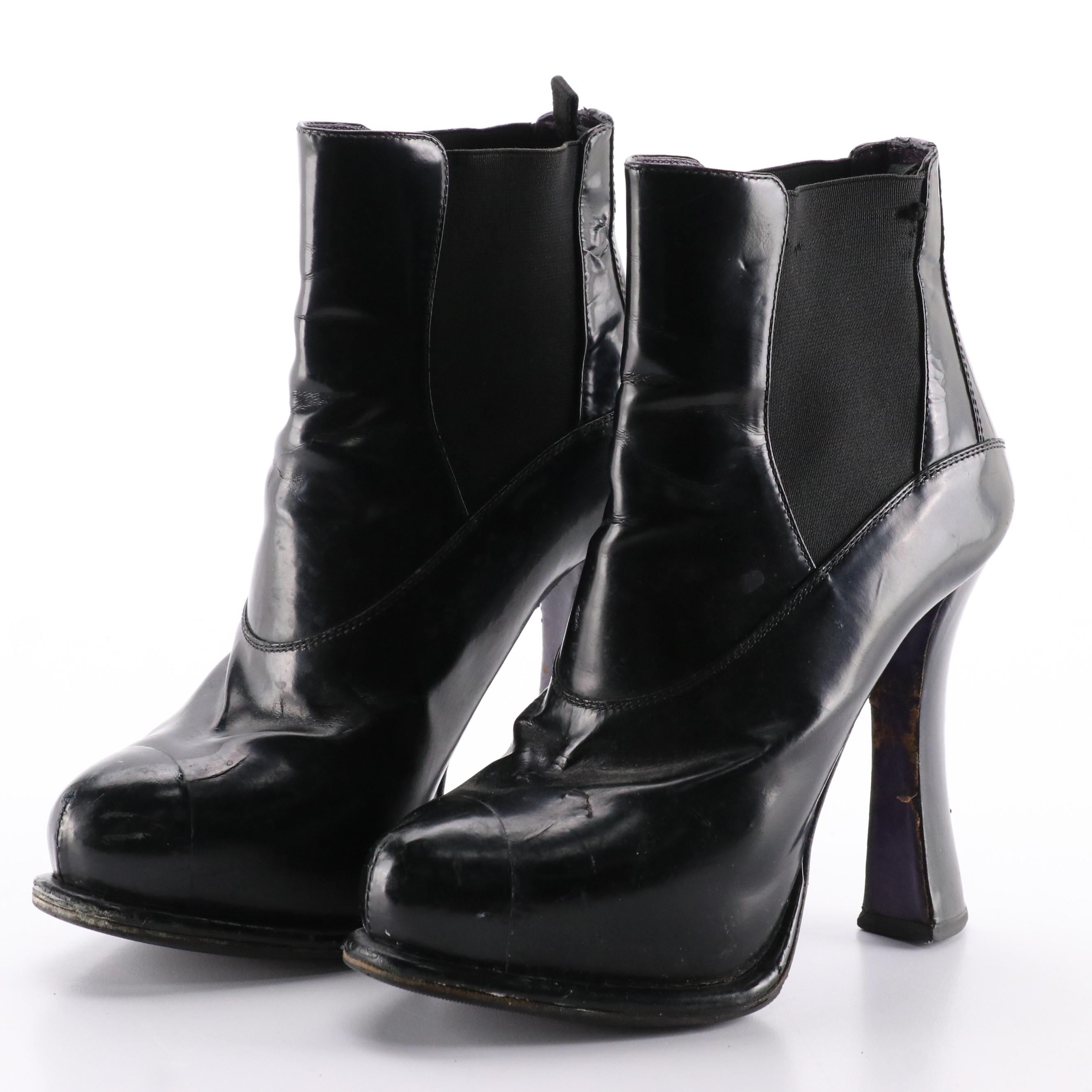 Prada Black Leather Chunky Platform Boots