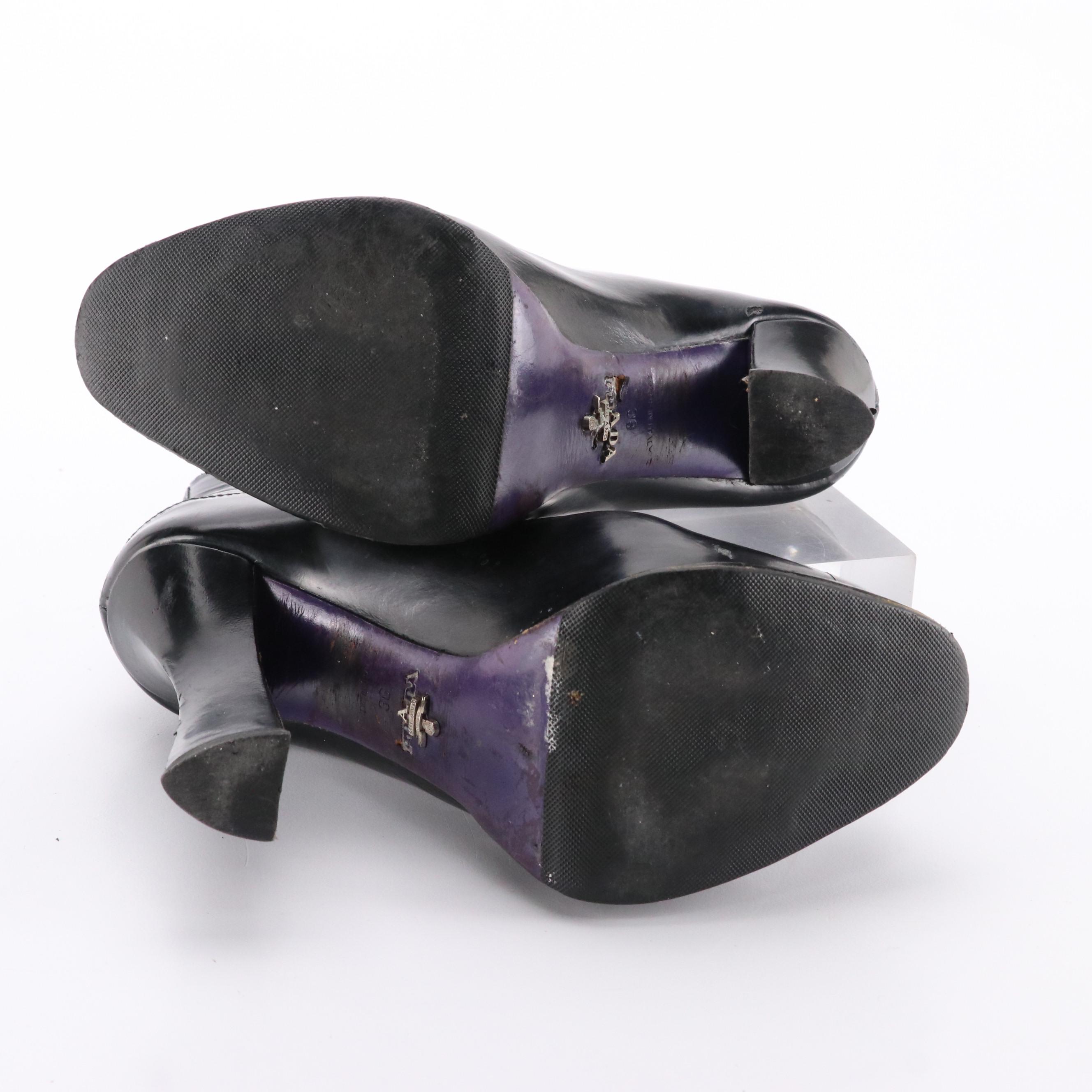 Prada Black Leather Chunky Platform Boots