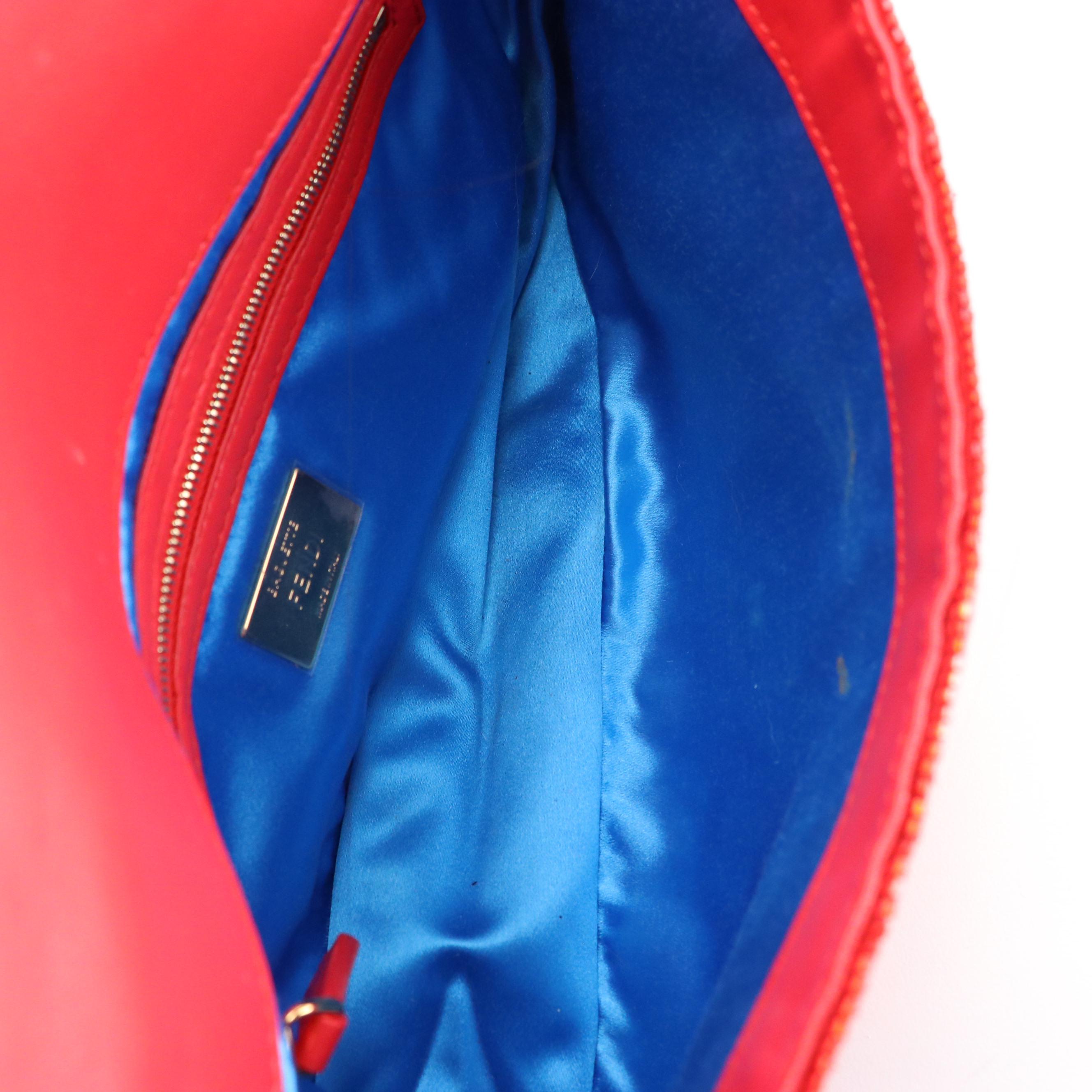 Fendi Red Paillette Sequin Embellished Baguette Handbag