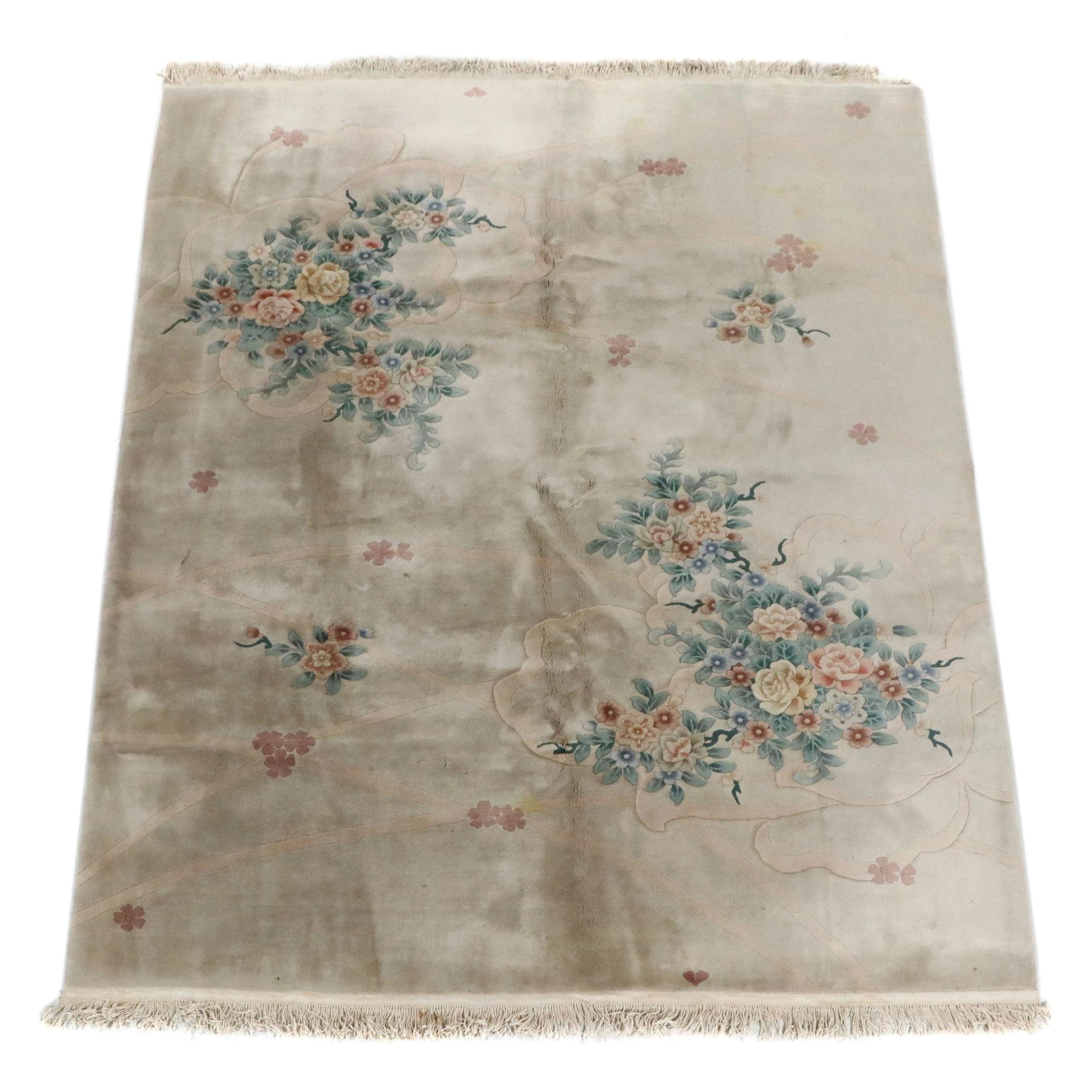 8'11 x 12'10 Hand-Knotted and Carved Chinese Art Nichols Style Room-Sized Rug