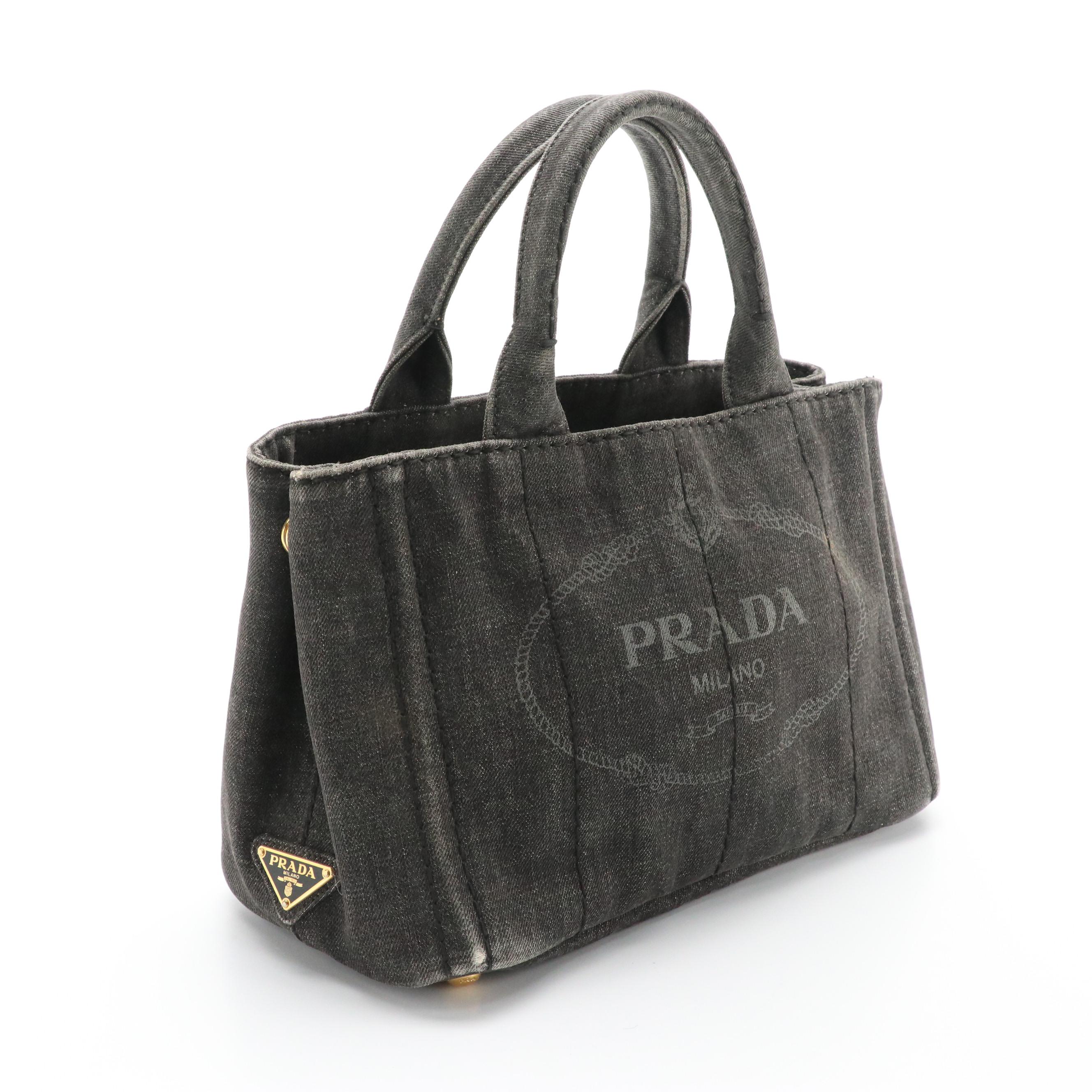Prada Canapa Logo Handbag in Dark Denim