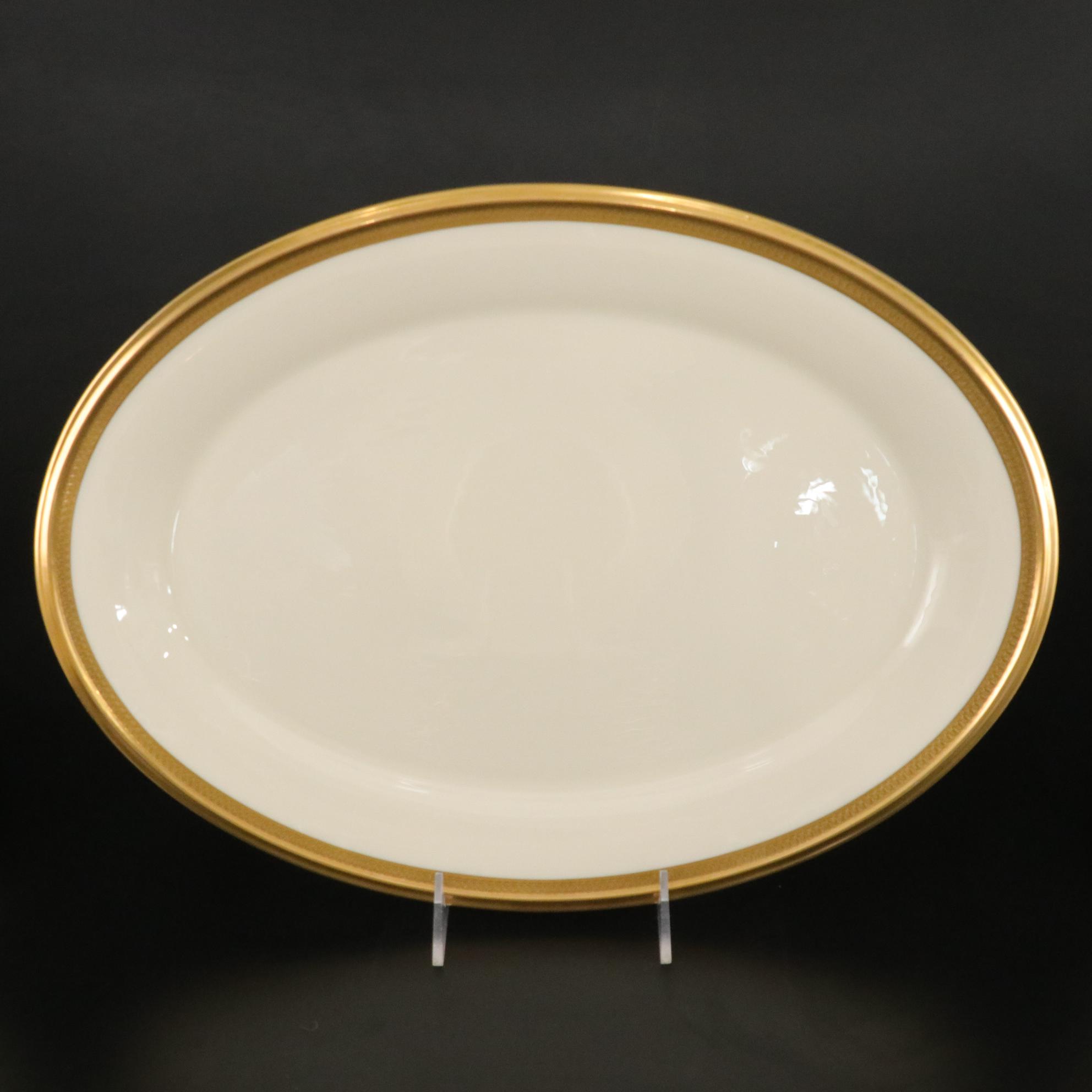 Lenox "Aristocrat" Bone China Gold Trim Dinnerware Set For 12 With Extras