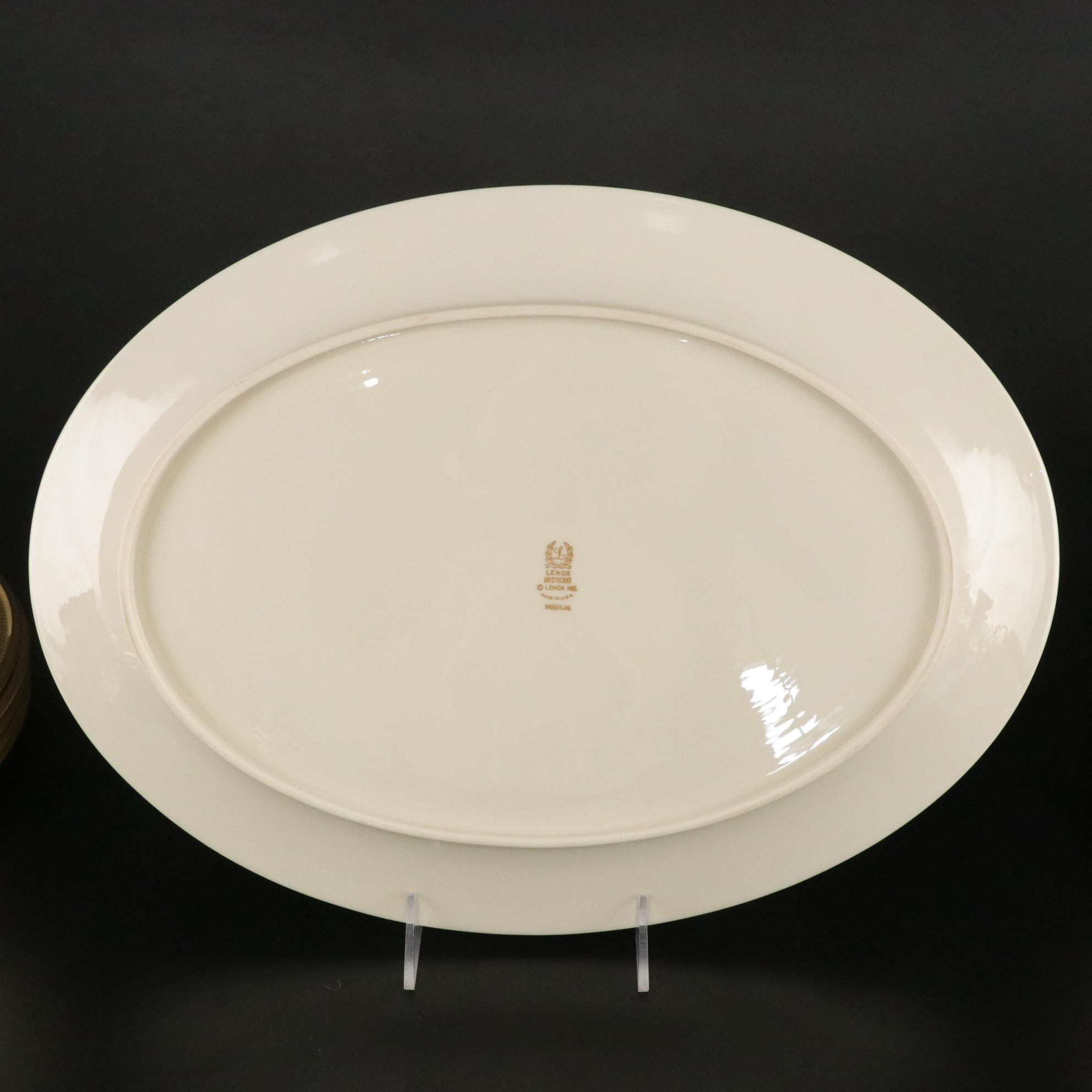 Lenox "Aristocrat" Bone China Gold Trim Dinnerware Set For 12 With Extras