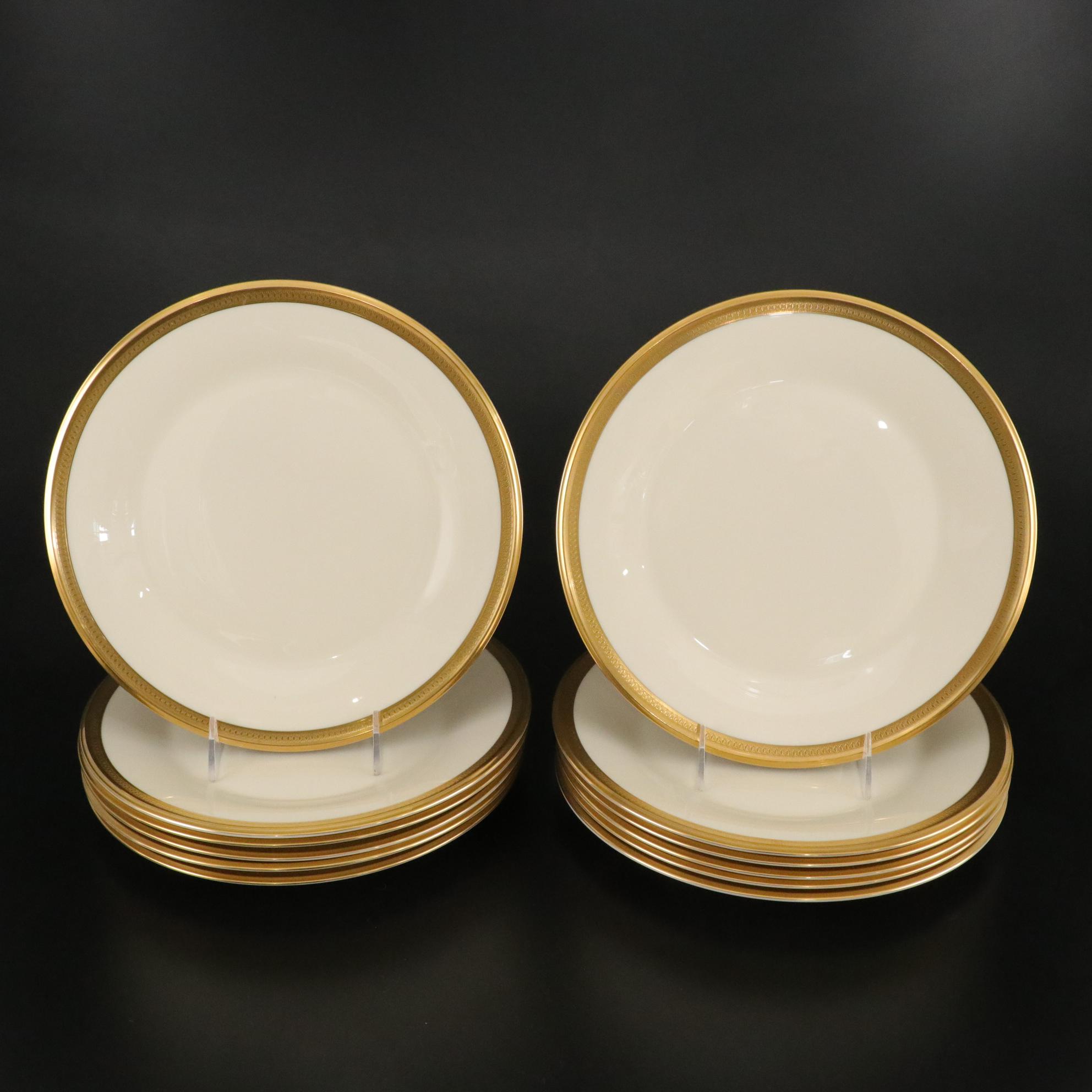 Lenox "Aristocrat" Bone China Gold Trim Dinnerware Set For 12 With Extras