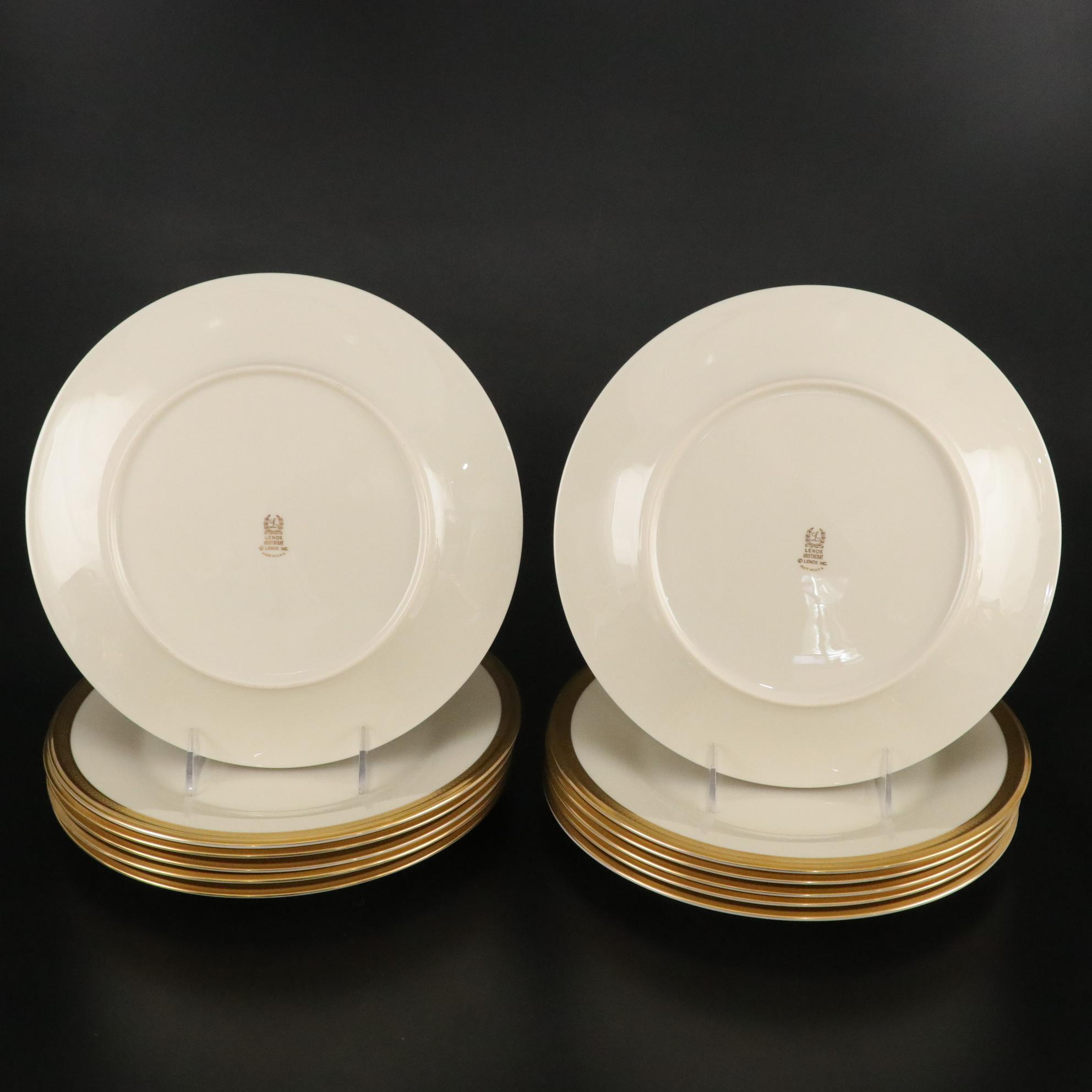 Lenox "Aristocrat" Bone China Gold Trim Dinnerware Set For 12 With Extras