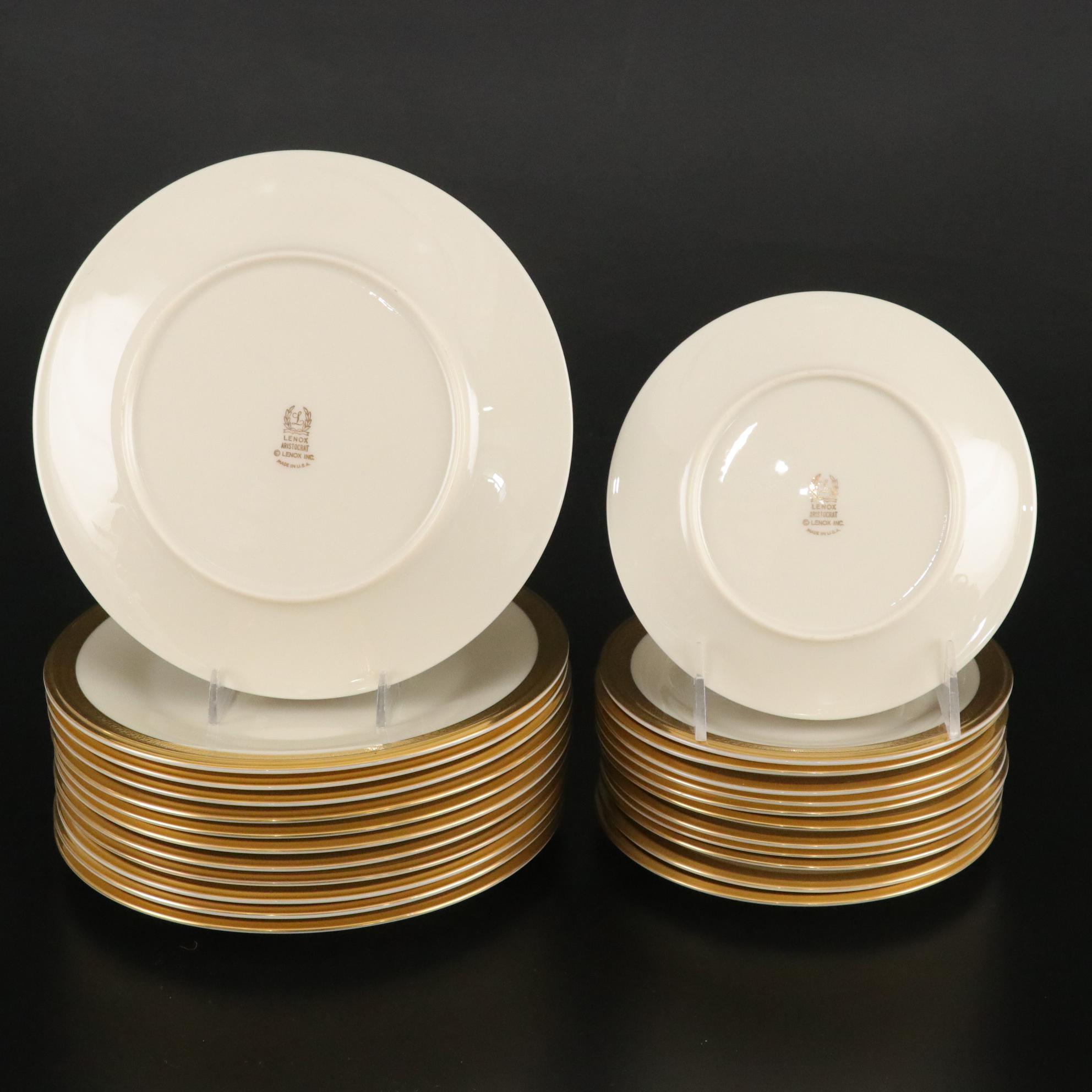 Lenox "Aristocrat" Bone China Gold Trim Dinnerware Set For 12 With Extras