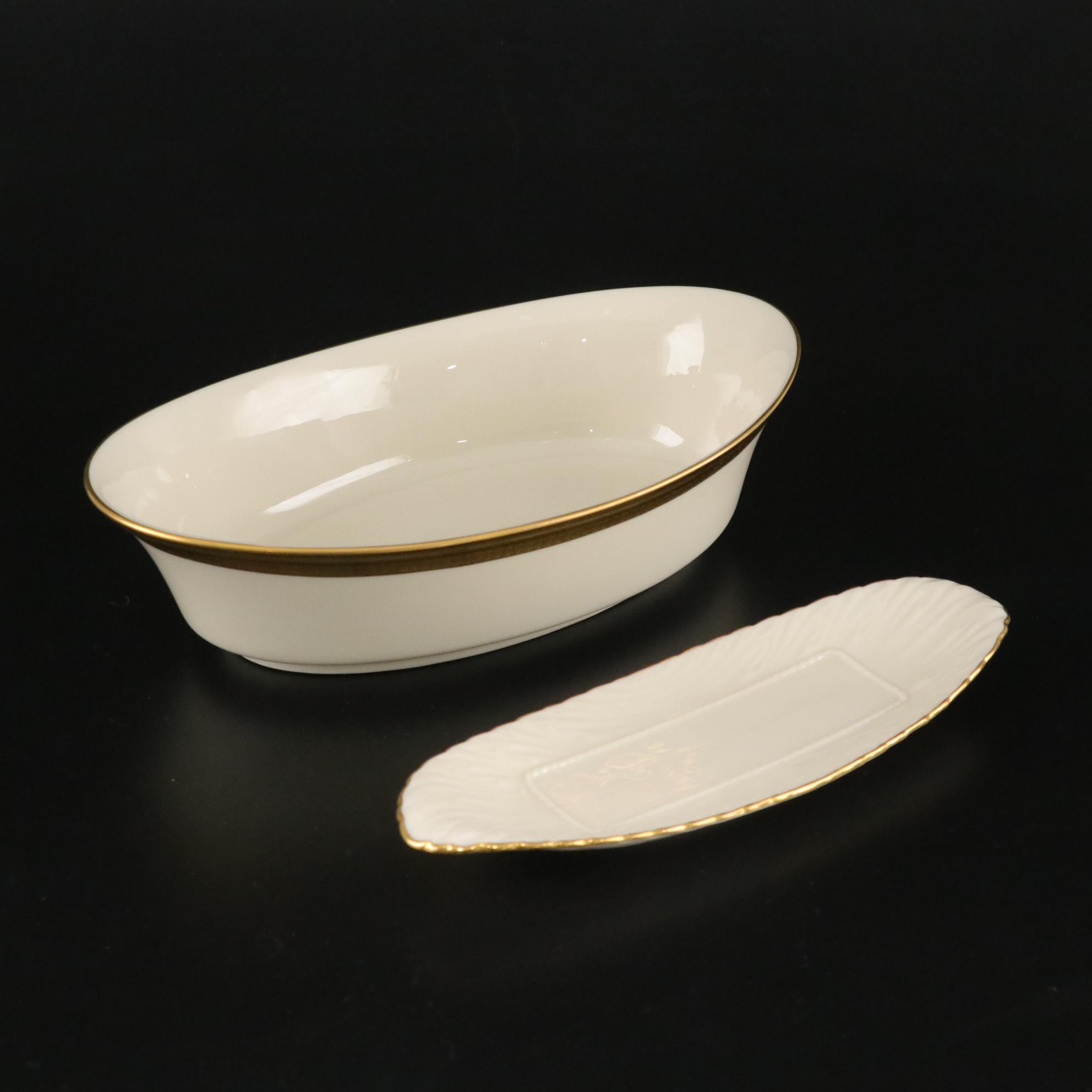 Lenox "Aristocrat" Bone China Gold Trim Dinnerware Set For 12 With Extras