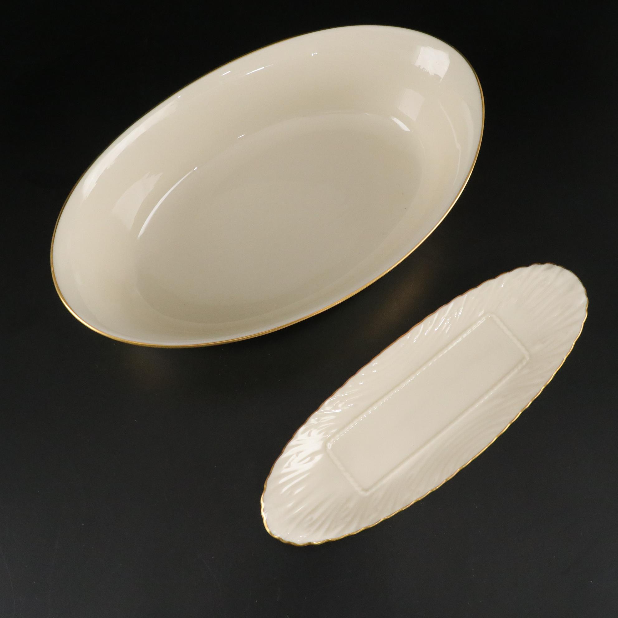 Lenox "Aristocrat" Bone China Gold Trim Dinnerware Set For 12 With Extras