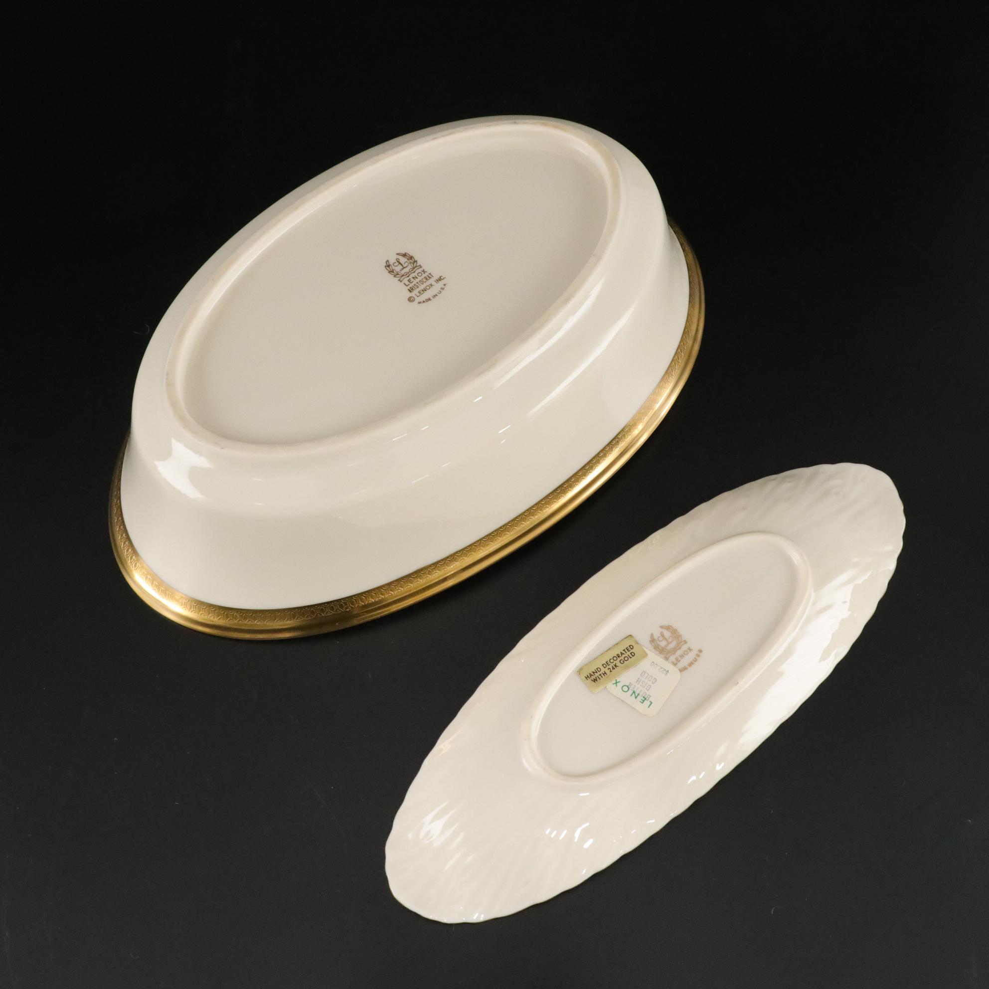 Lenox "Aristocrat" Bone China Gold Trim Dinnerware Set For 12 With Extras