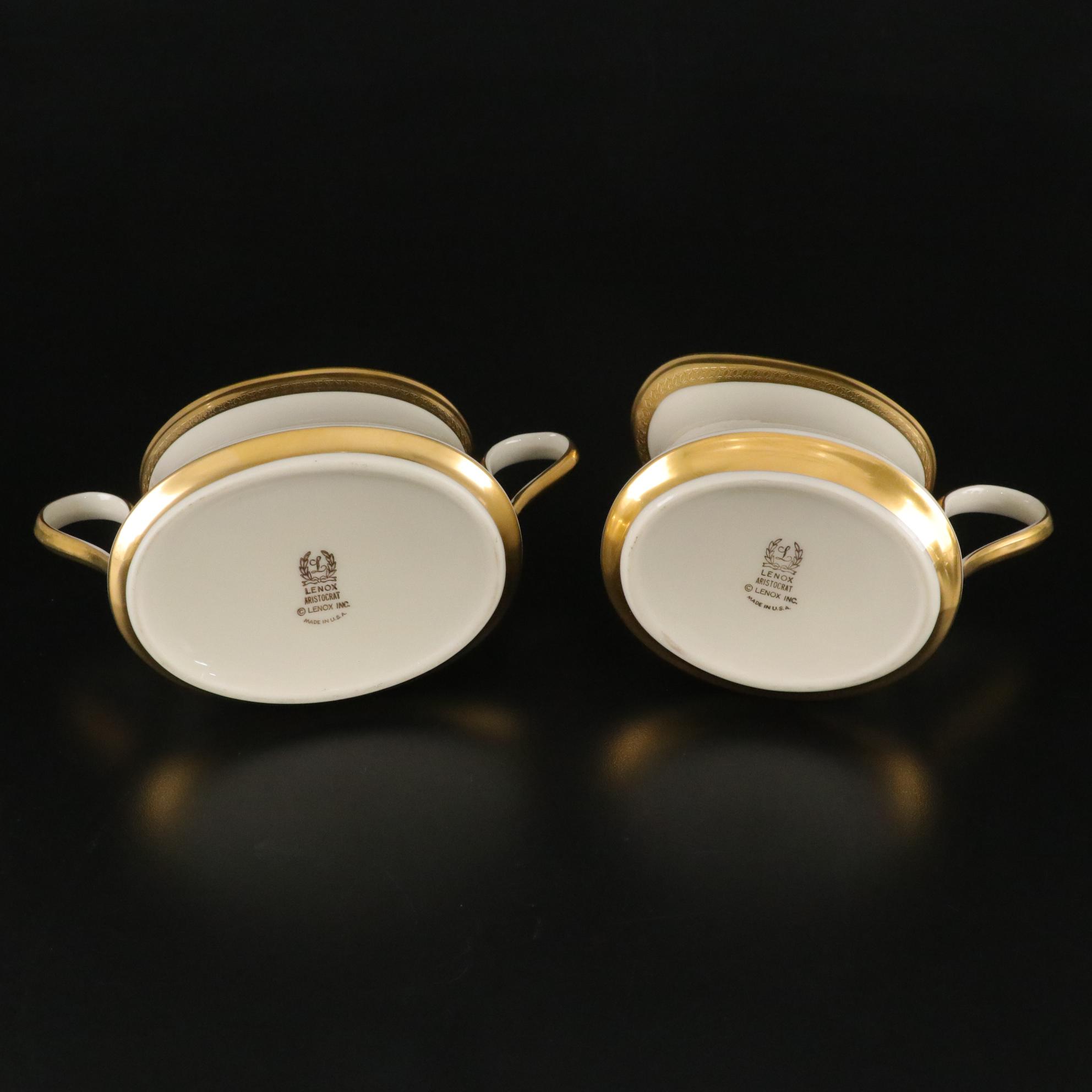 Lenox "Aristocrat" Bone China Gold Trim Dinnerware Set For 12 With Extras