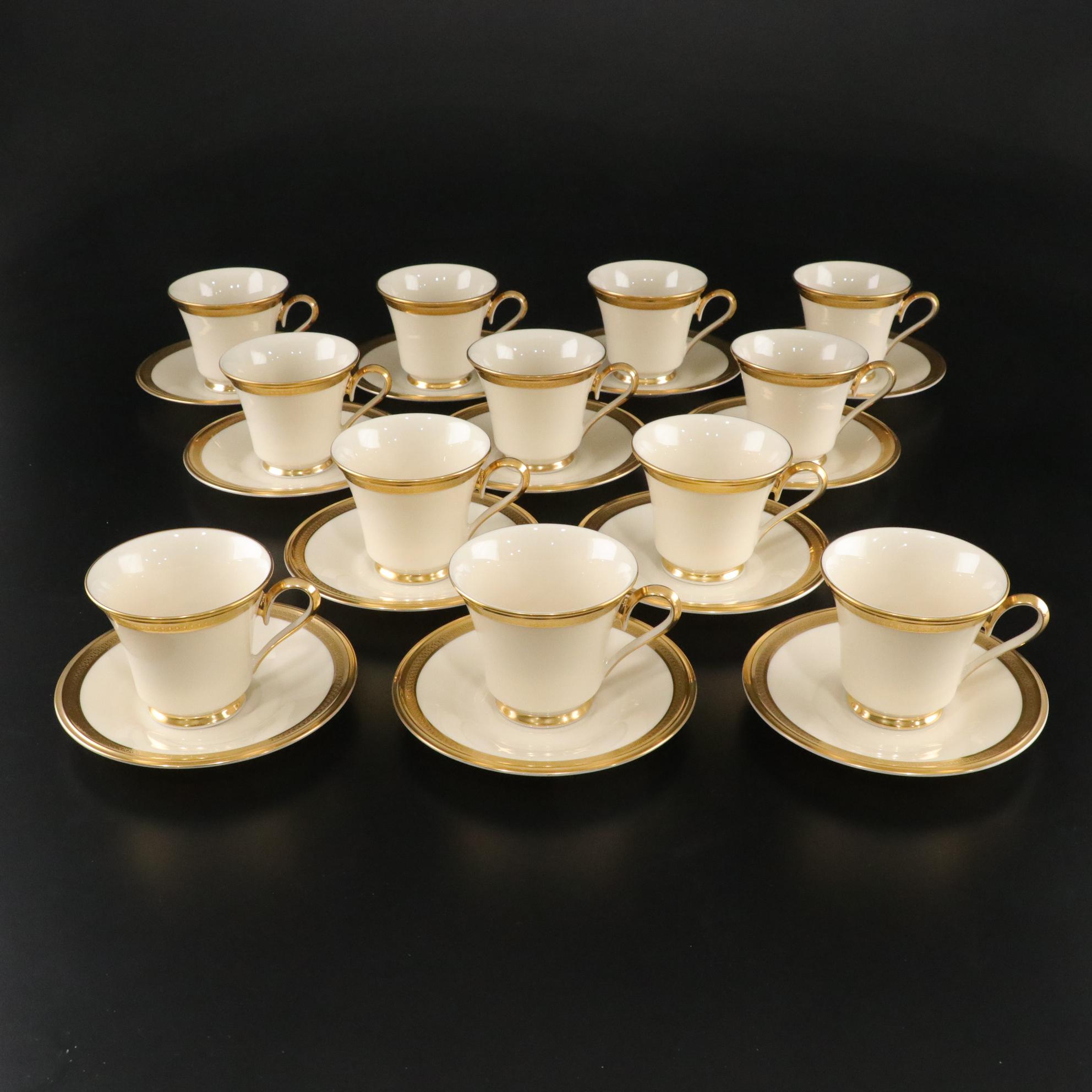 Lenox "Aristocrat" Bone China Gold Trim Dinnerware Set For 12 With Extras