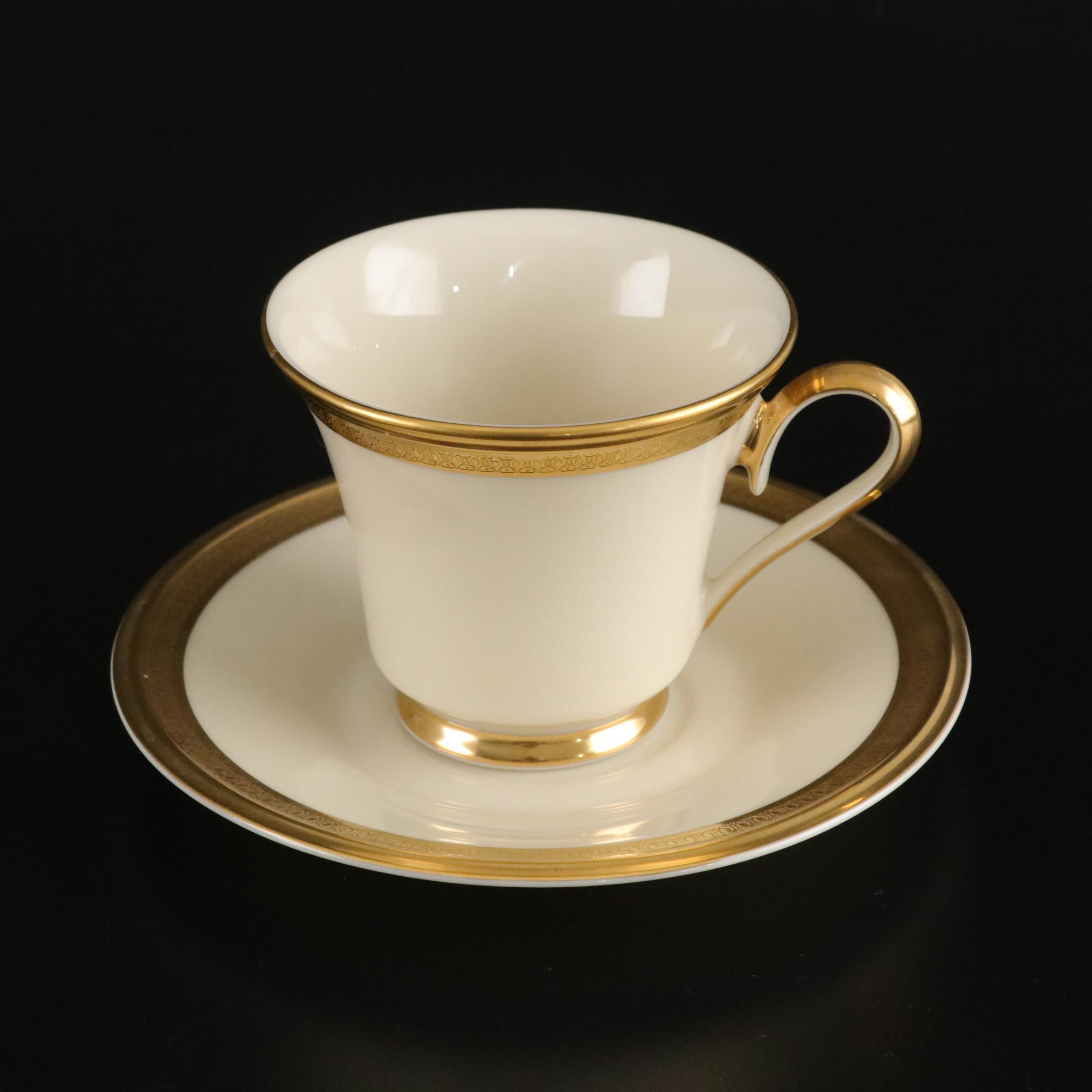 Lenox "Aristocrat" Bone China Gold Trim Dinnerware Set For 12 With Extras