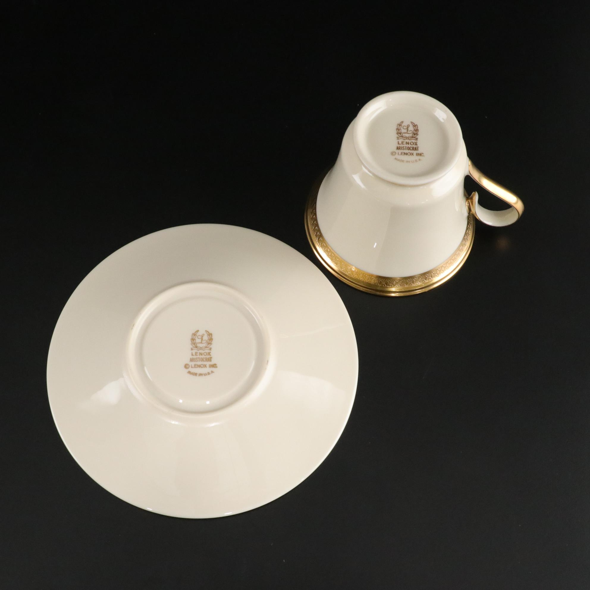Lenox "Aristocrat" Bone China Gold Trim Dinnerware Set For 12 With Extras